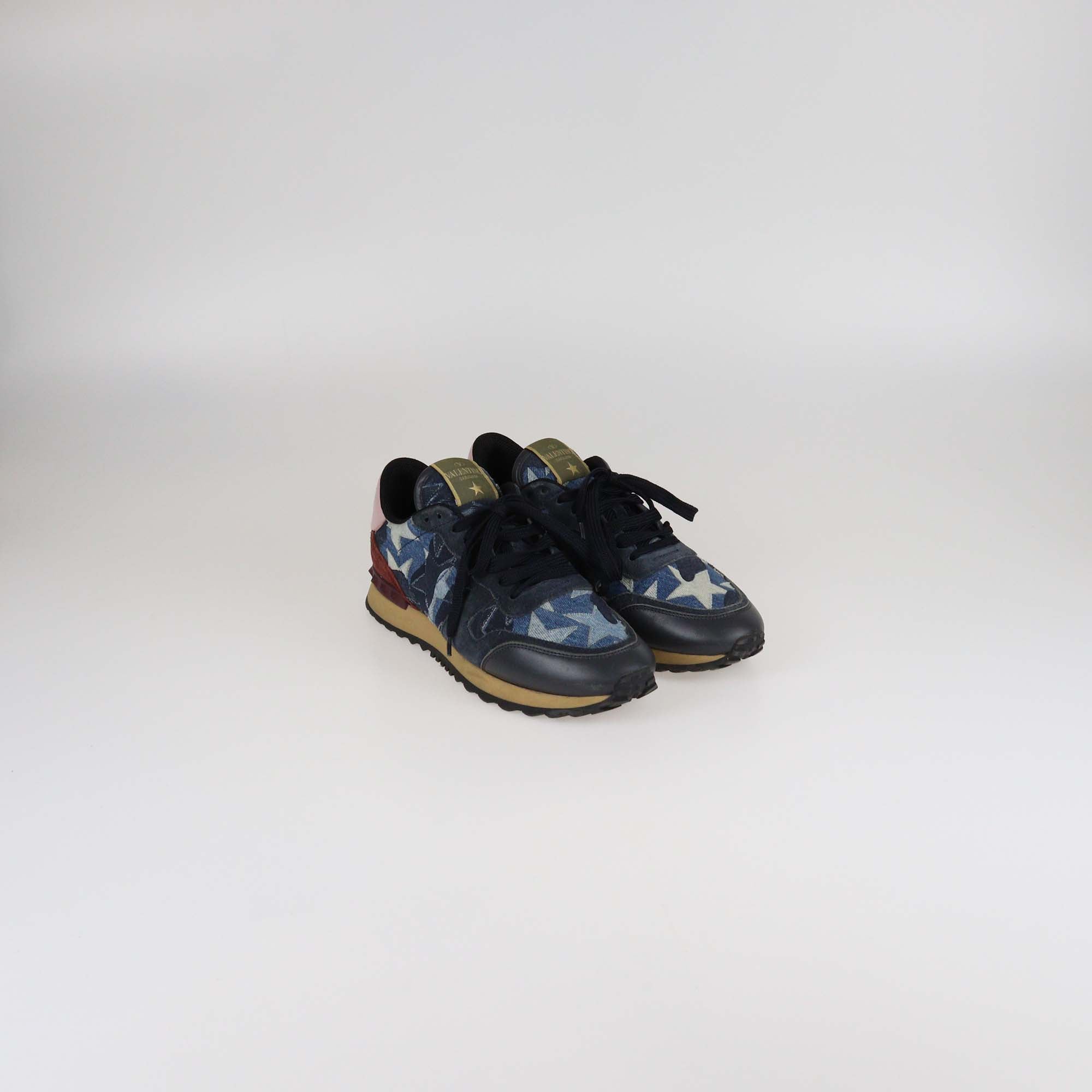 Valentino Multicolor Leather & Denim Star Rockrunner Sneakers