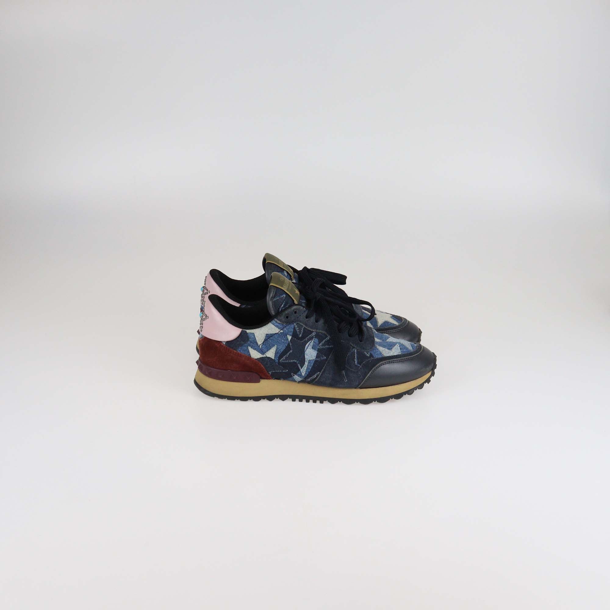 Valentino Multicolor Leather & Denim Star Rockrunner Sneakers