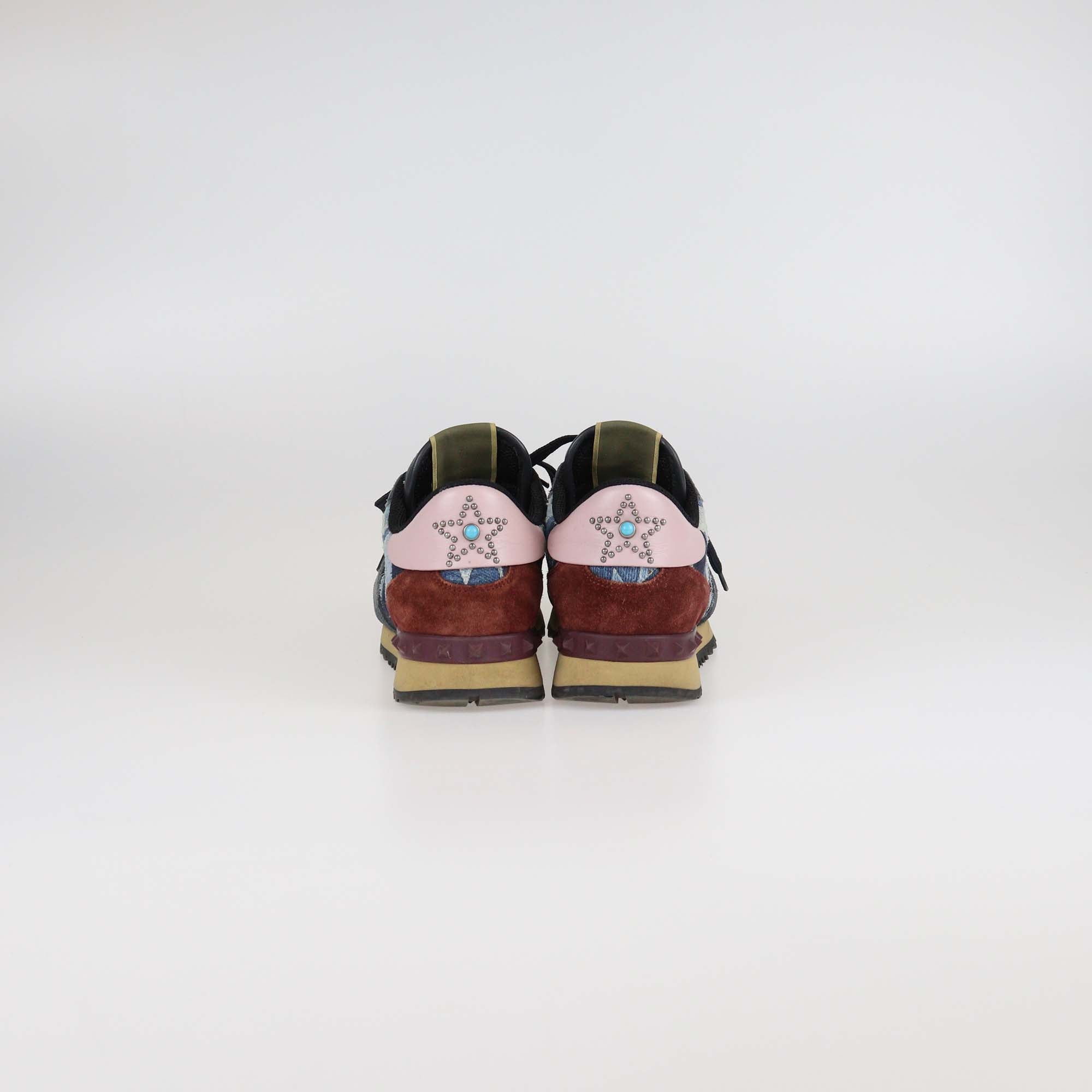 Valentino Multicolor Leather & Denim Star Rockrunner Sneakers