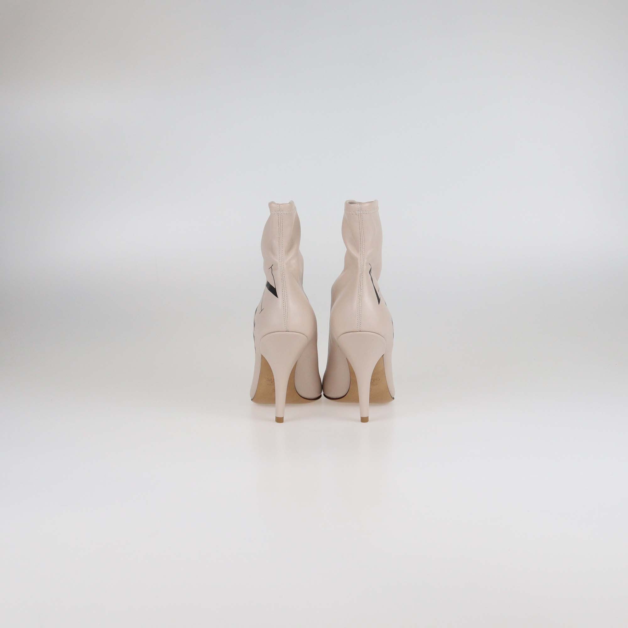 Valentino Beige Leather VLTN Pointed Toe Booties