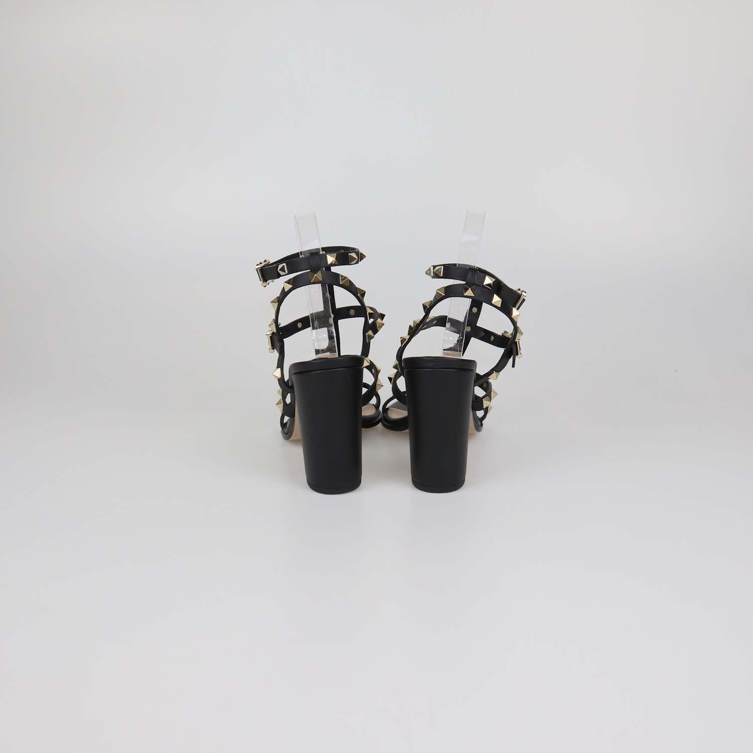 Valentino Black Leather Rockstud Ankle Strap Sandals 90