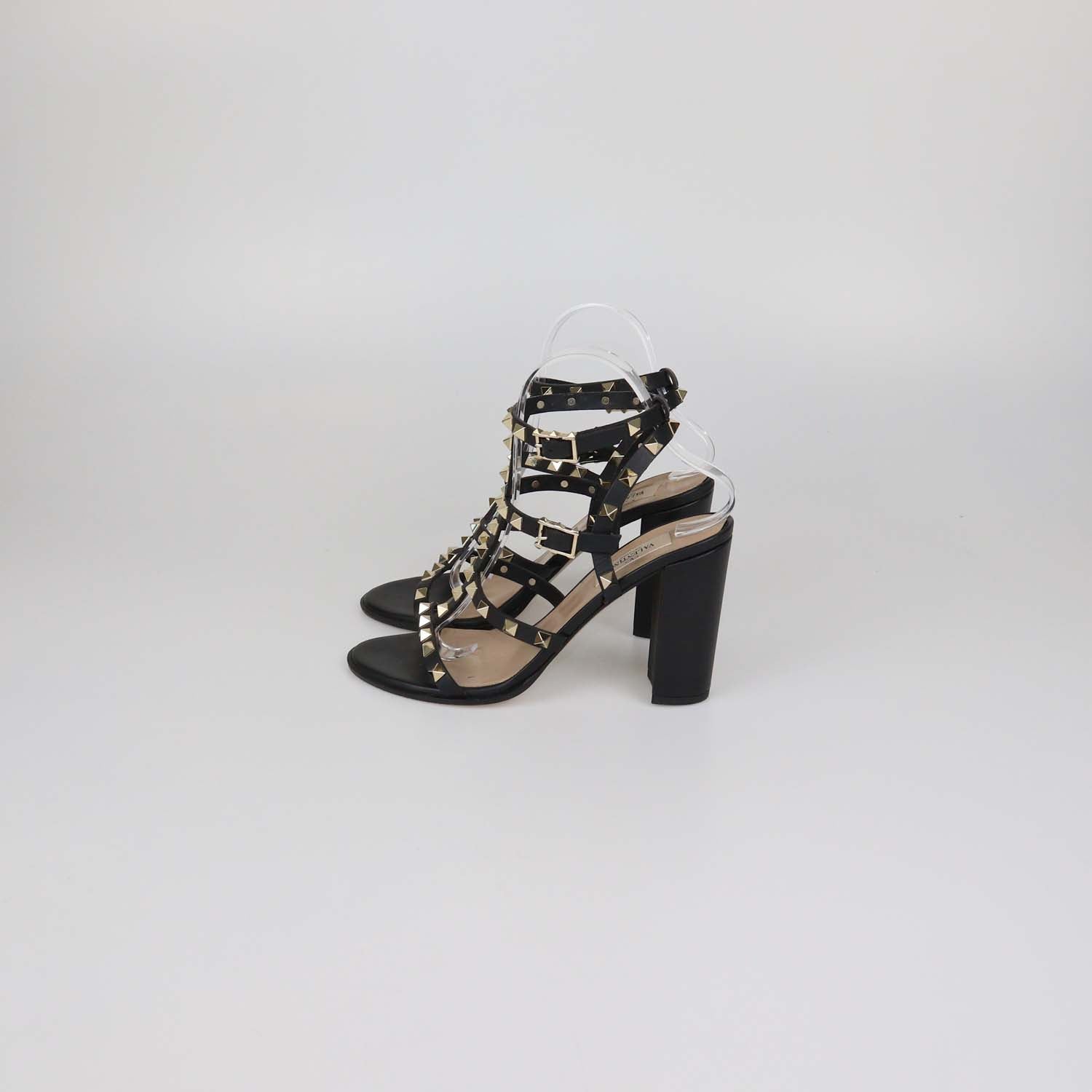 Valentino Black Leather Rockstud Ankle Strap Sandals 90