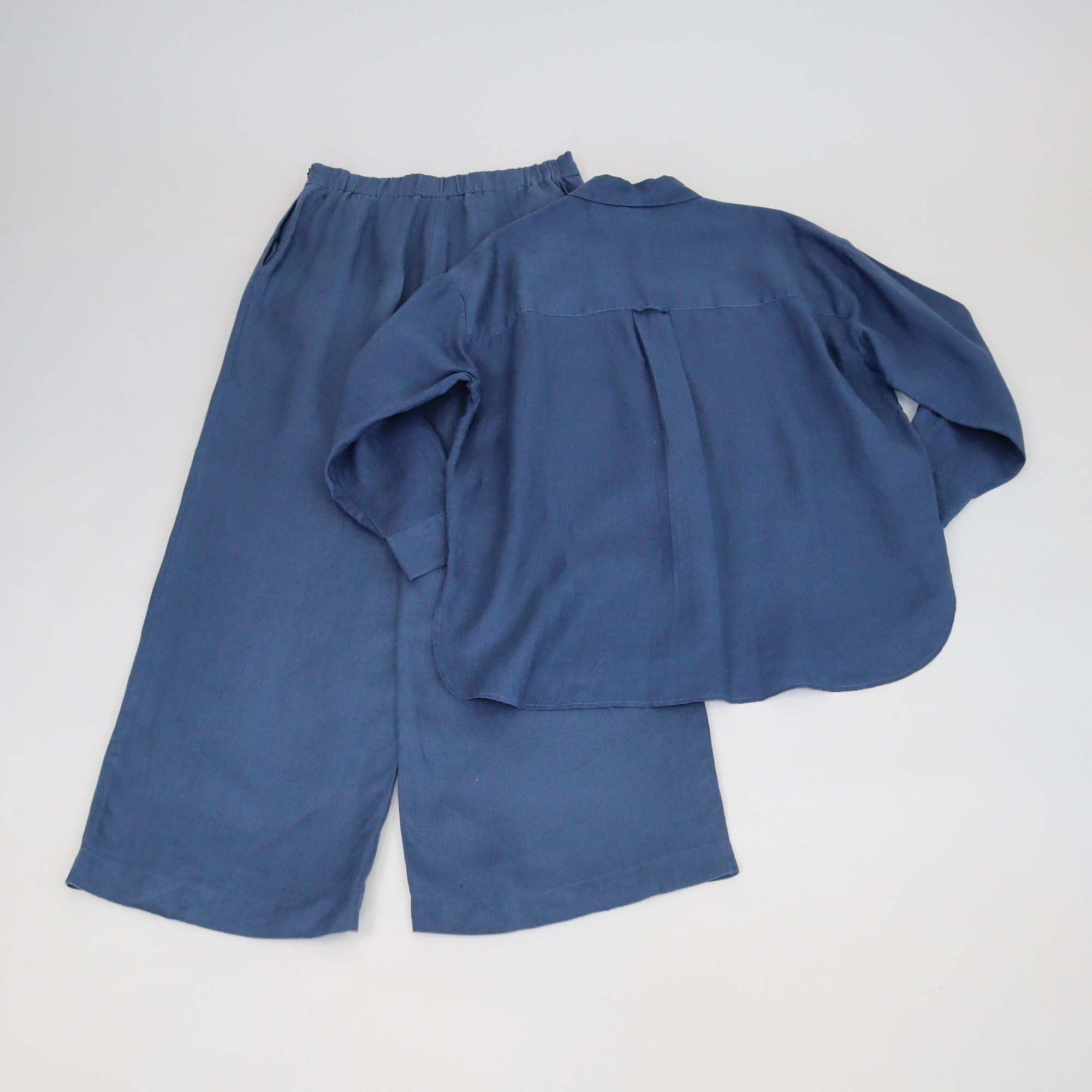 Les 100 Ciels Blue Linen Double Pocket Emilie Shirt & Trouser Set