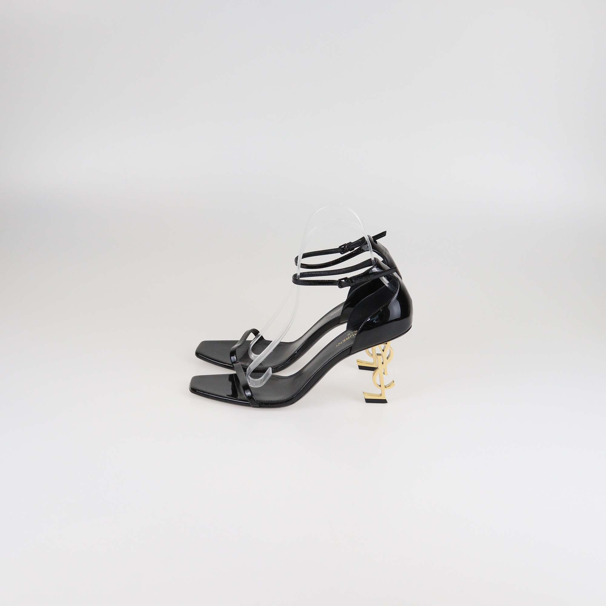 Saint Laurent Black Patent Leather Opyum Ankle Strap Sandals
