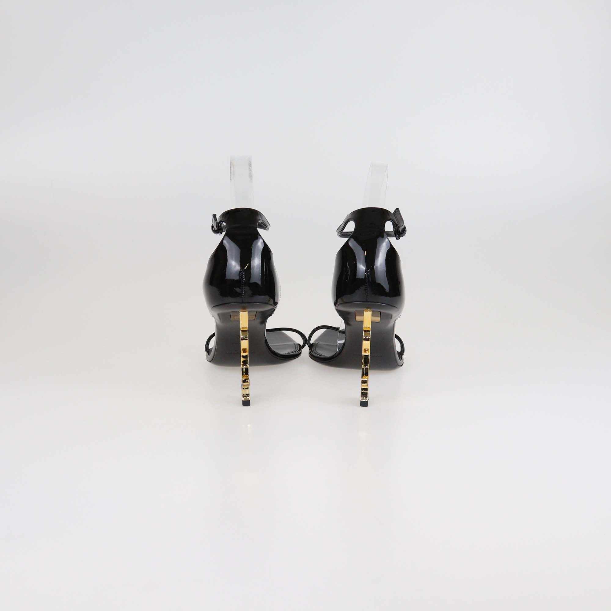 Saint Laurent Black Patent Leather Opyum Ankle Strap Sandals