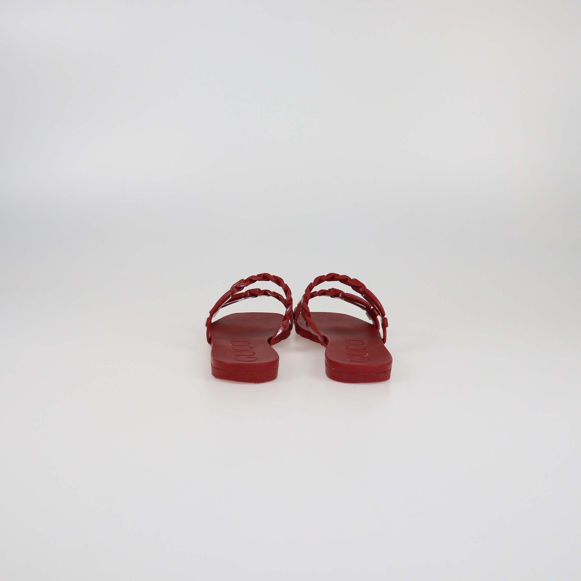 Gucci Red Jelly Chain Link Buckle Slide Flats Womens Gucci