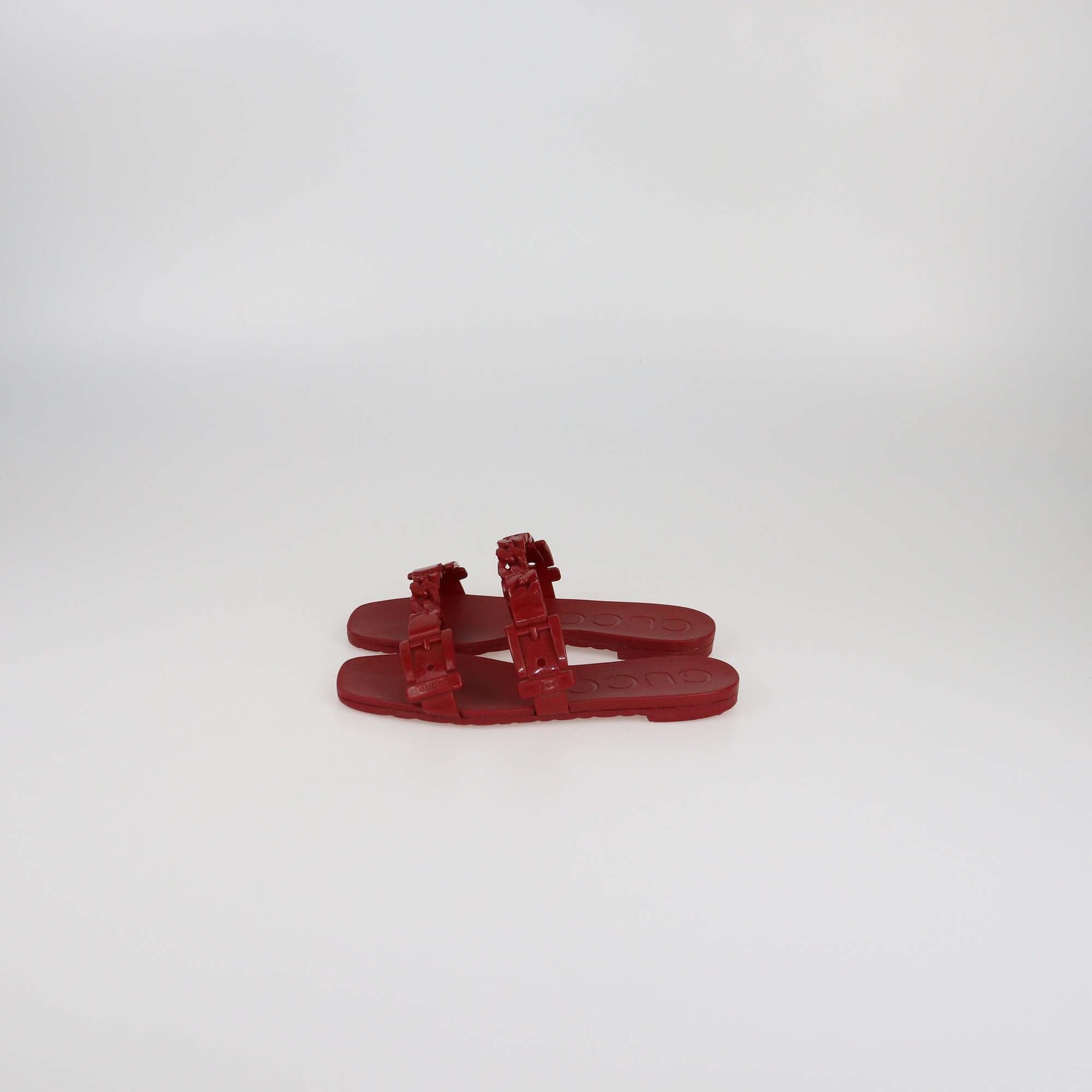 Gucci Red Jelly Chain Link Buckle Slide Flats Womens Gucci
