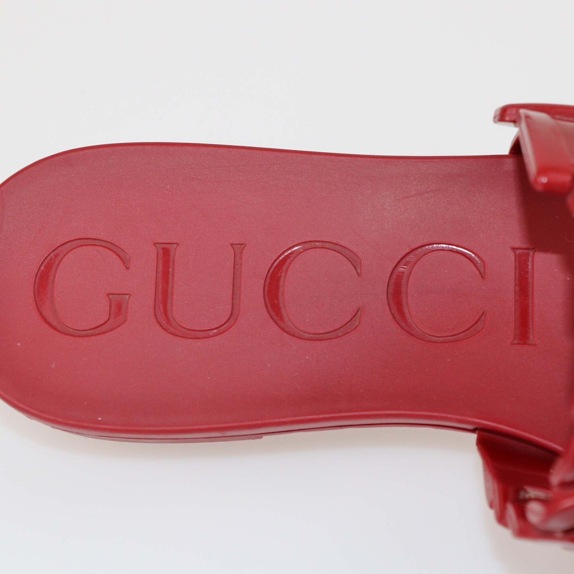 Gucci Red Jelly Chain Link Buckle Slide Flats Womens Gucci