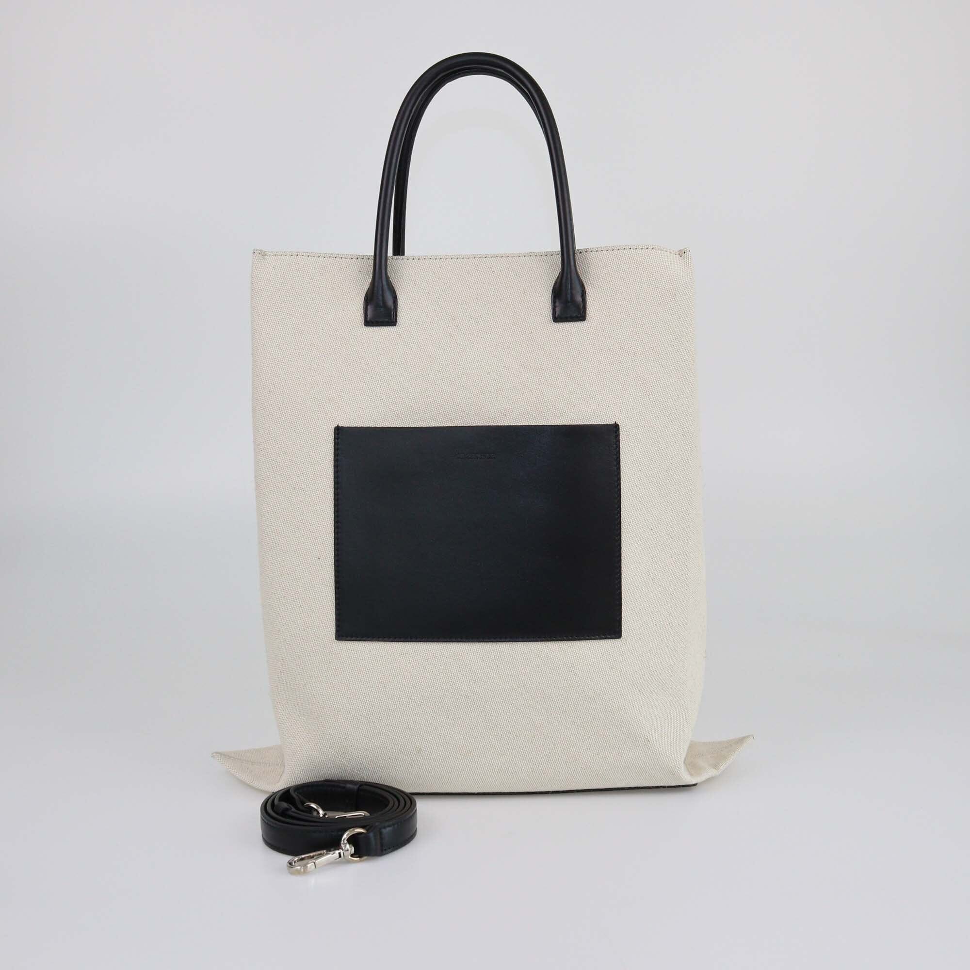 Jill Sanders Black/Beige Canvas Patch Pocket Tote Womens Jil Sander