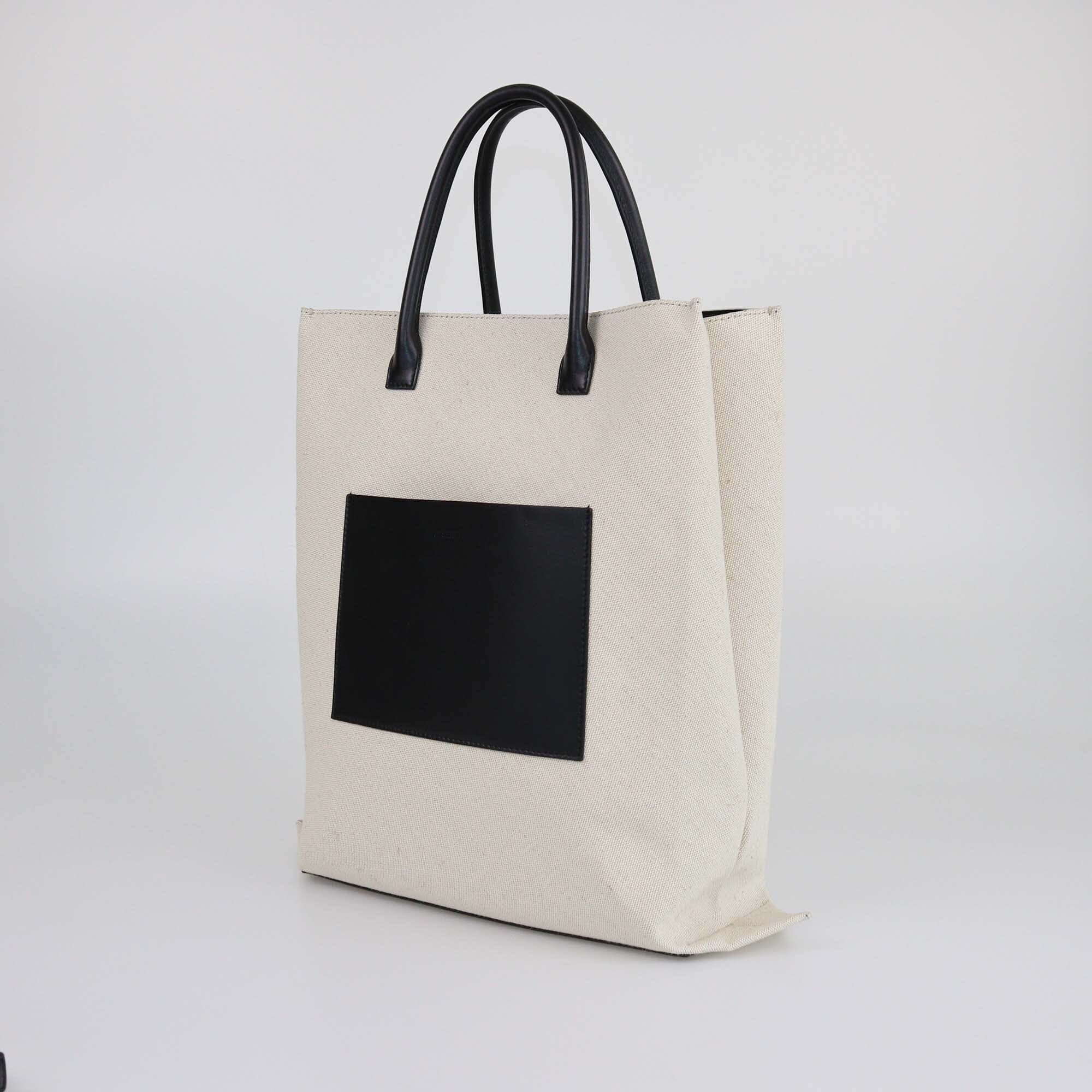 Jill Sanders Black/Beige Canvas Patch Pocket Tote Womens Jil Sander
