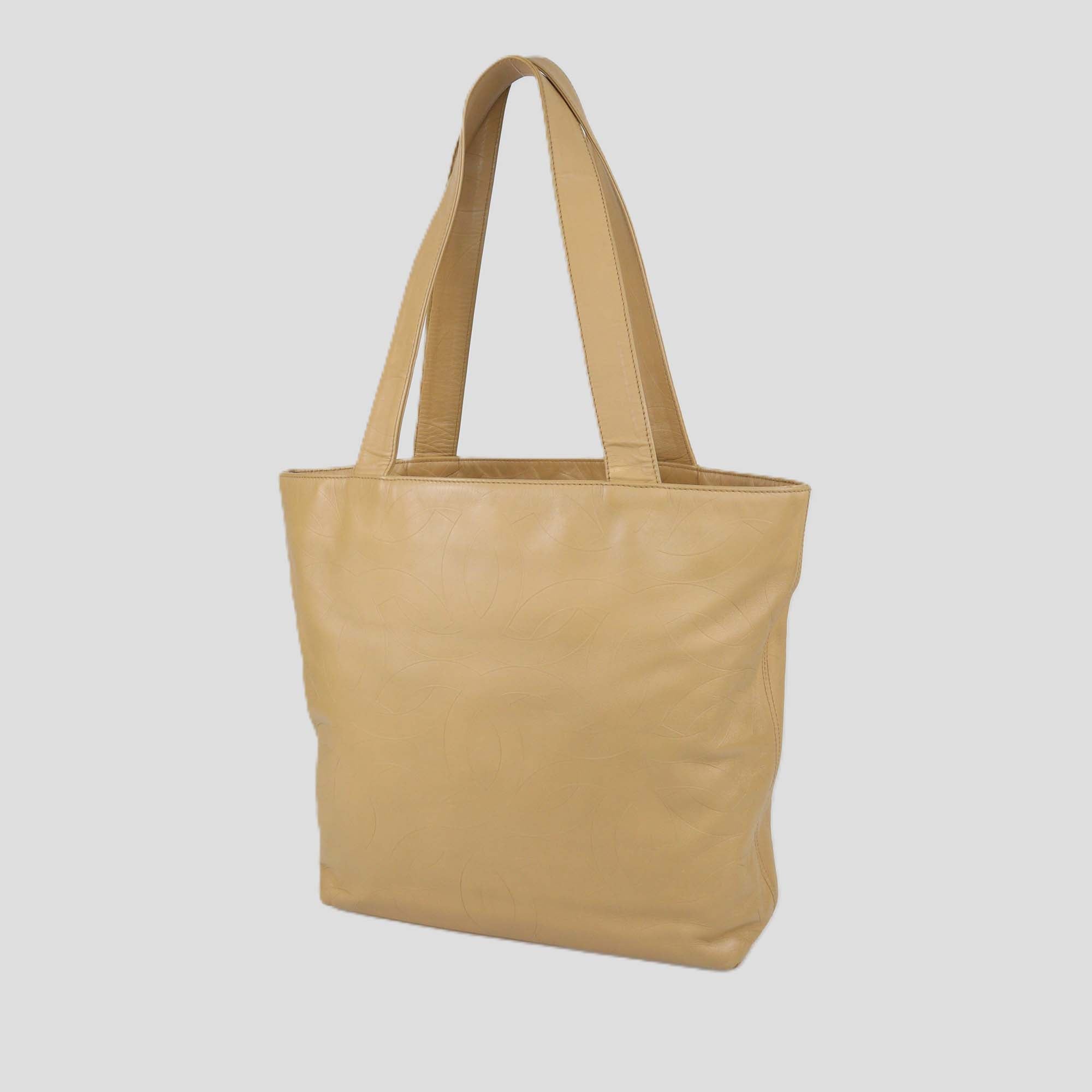 Chanel Caramel Brown Leather CC Embossed Tote
