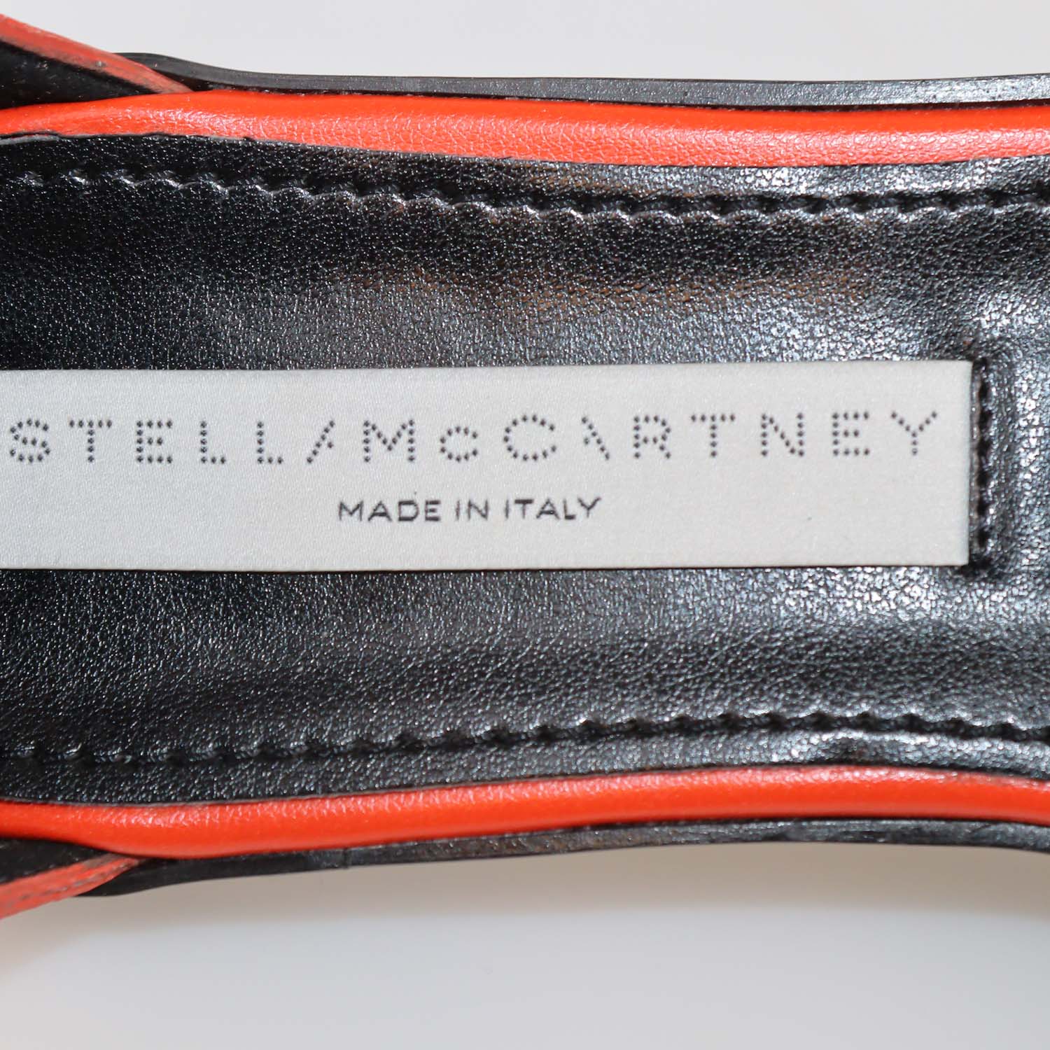 Stella McCartney Orange Faux Leather Falabella Ankle Strap Flat Sandals