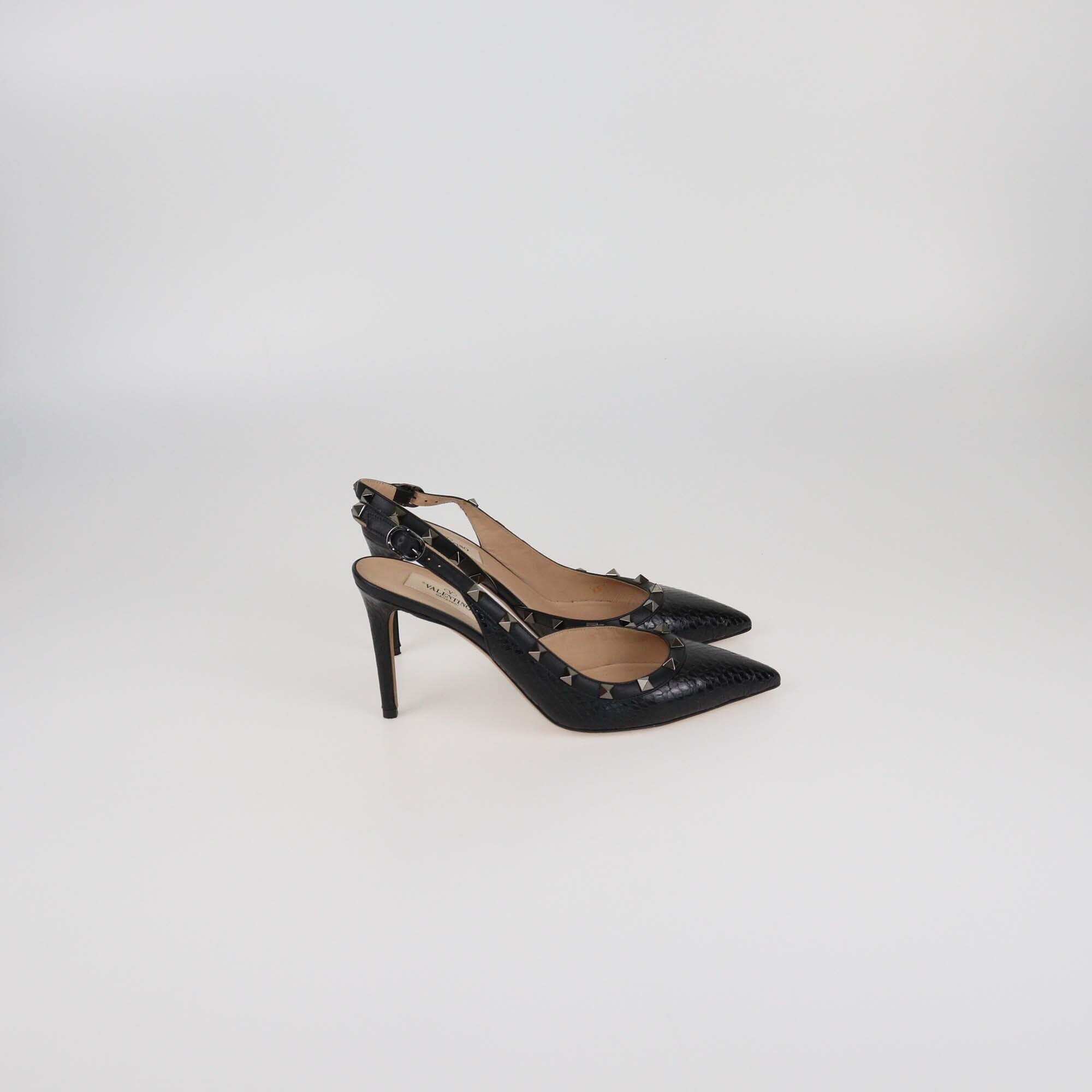 Valentino Black Rockstud Slingback Pumps Womens Valentino