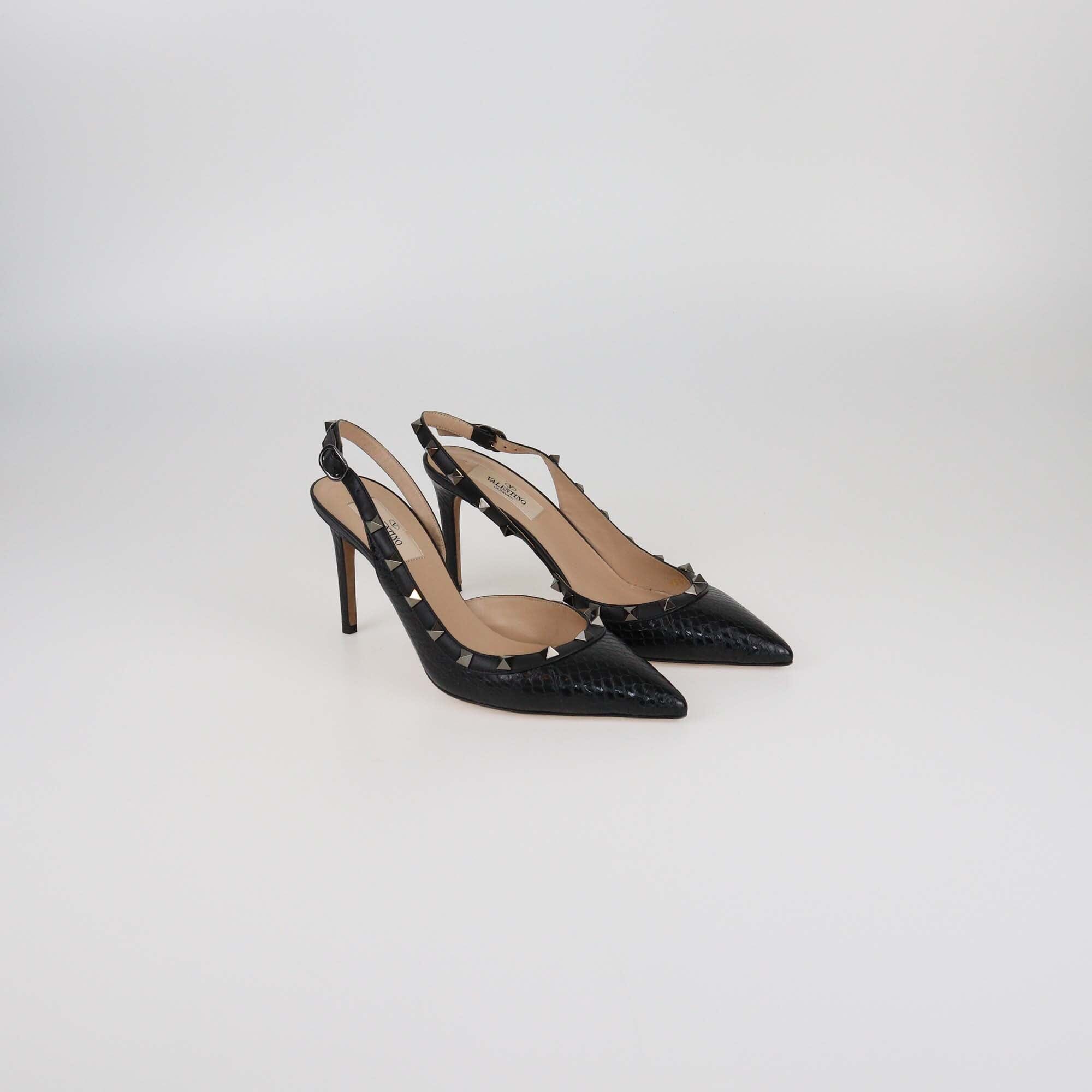 Valentino Black Rockstud Slingback Pumps Womens Valentino