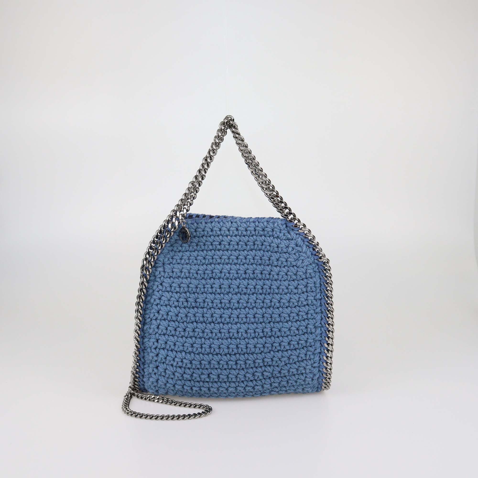 Stella McCartney Blue Crochet Fabric Mini Falabella Tote