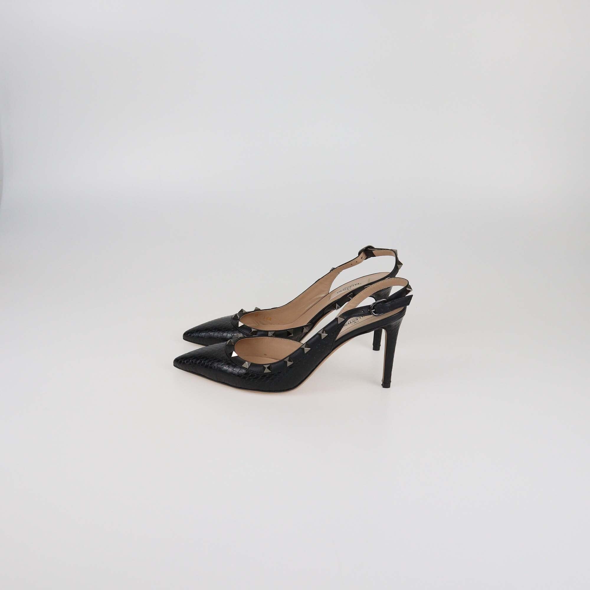 Valentino Black Rockstud Slingback Pumps Womens Valentino