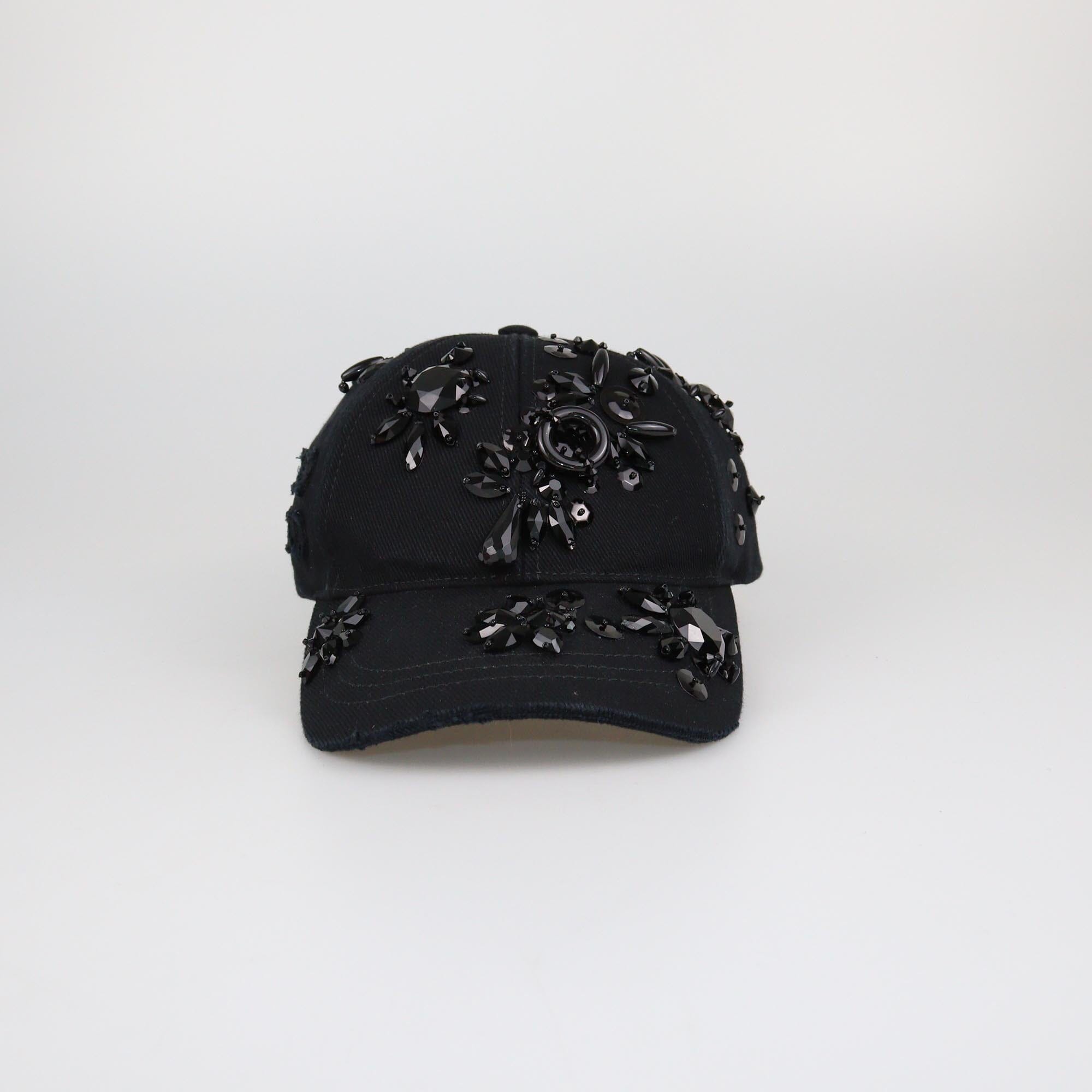 Miu Miu Black Mosaic Gemstone Embellished Baseball Cap Womens Miu Miu