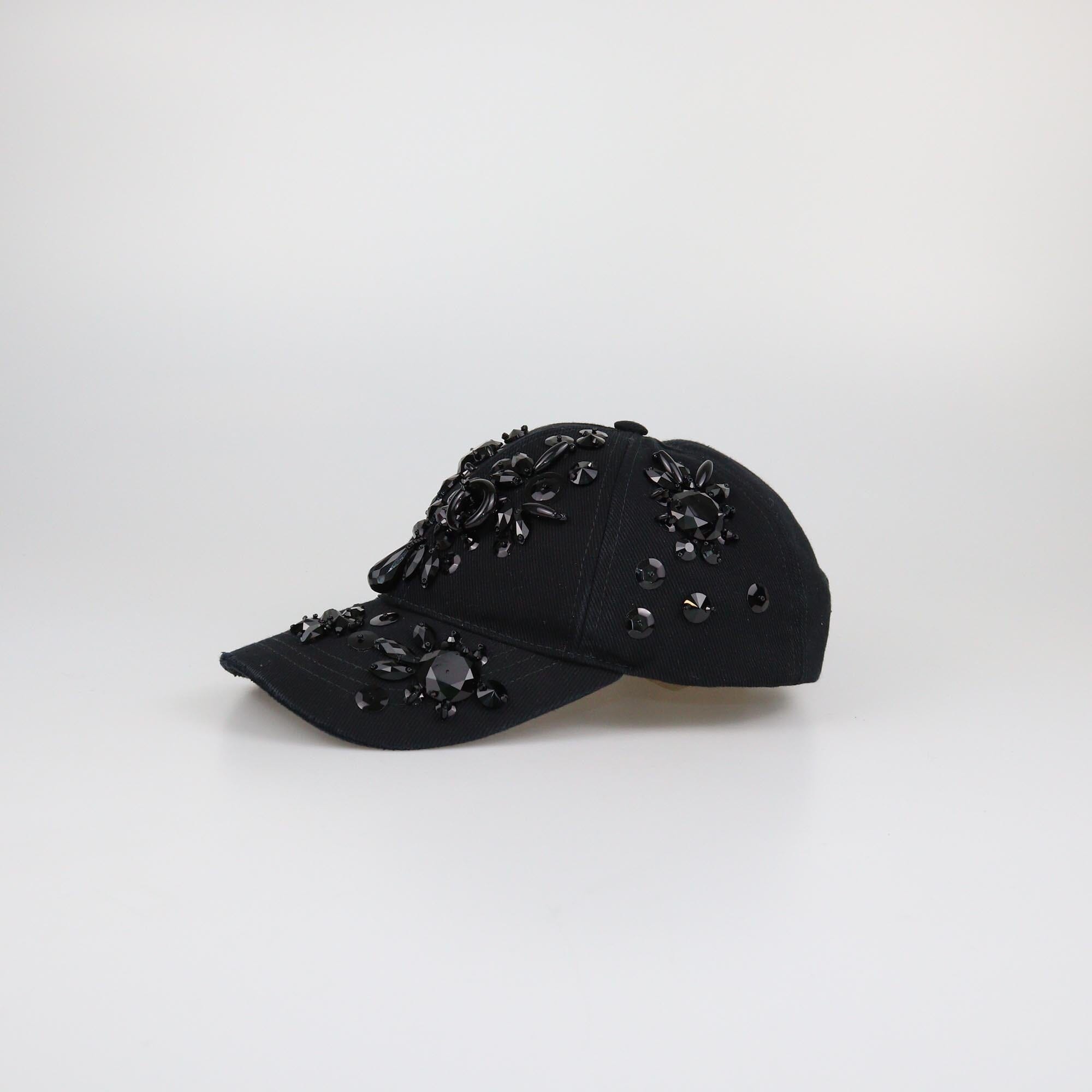 Miu Miu Black Mosaic Gemstone Embellished Baseball Cap Womens Miu Miu