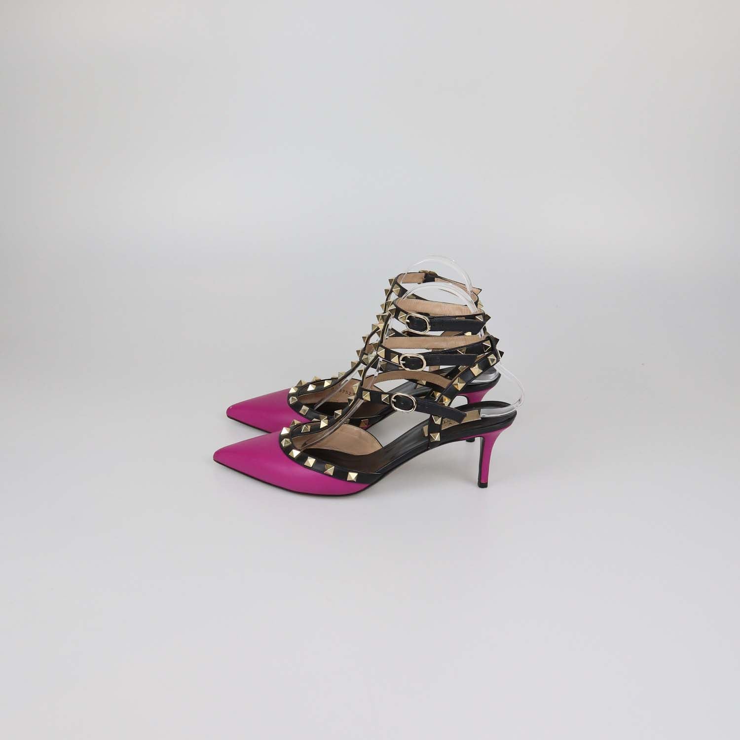 Valentino Magenta/Black Leather Rockstud Caged Pumps