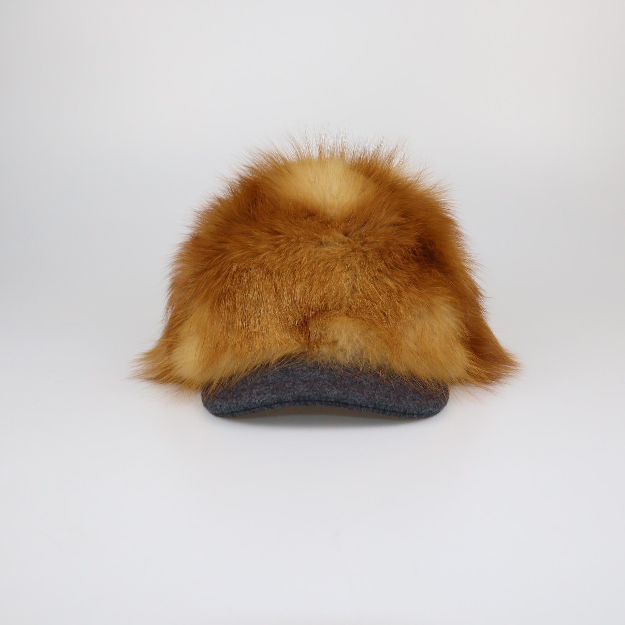 Chanel Brown/Grey Fur Baseball Cap Womens Chanel