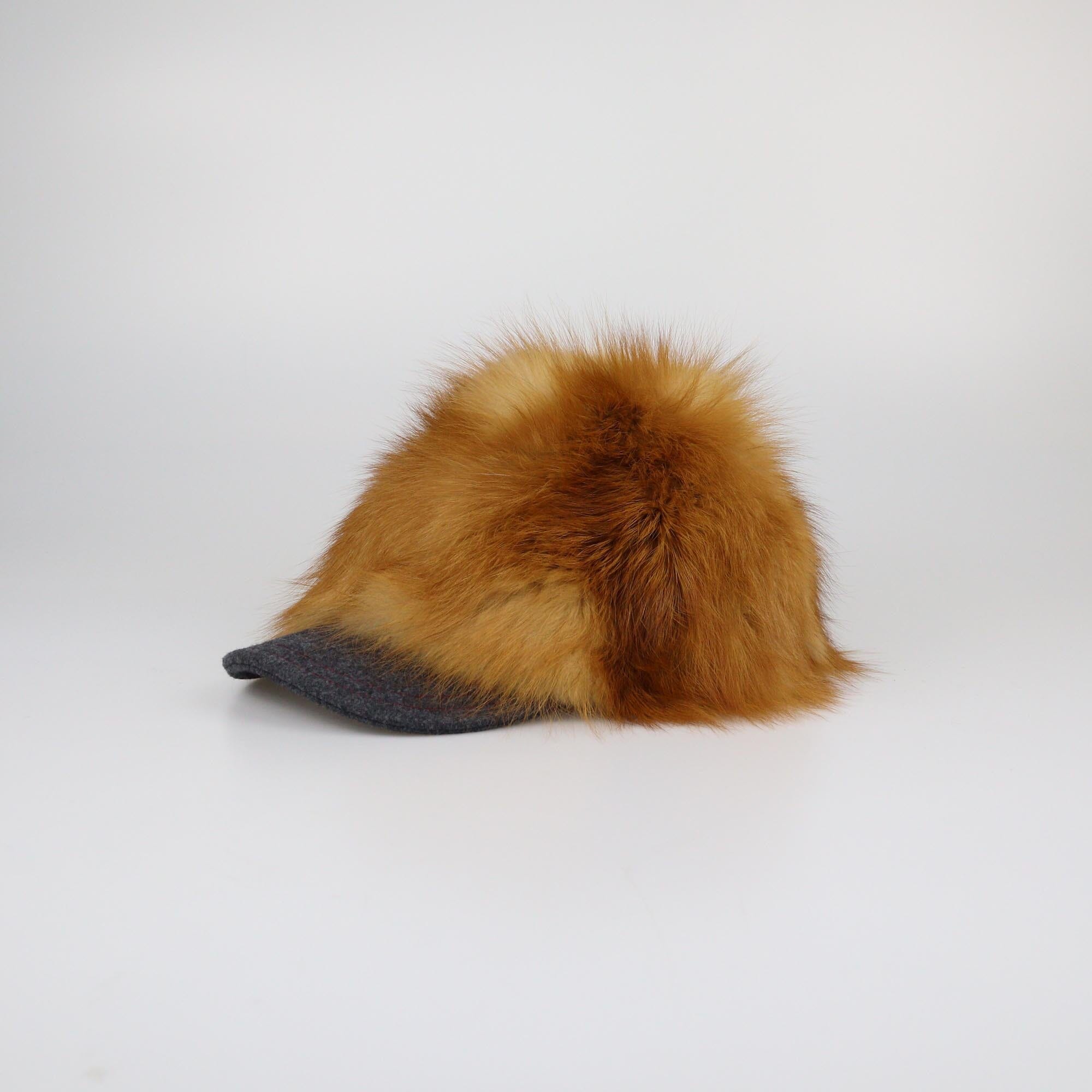 Chanel Brown/Grey Fur Baseball Cap Womens Chanel