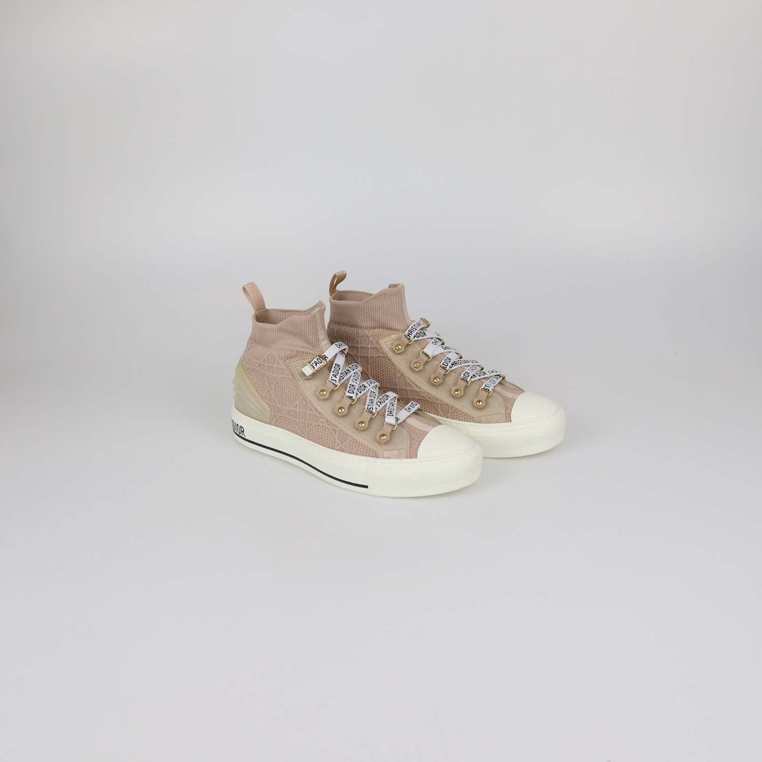 Christian Dior Beige Cannage Knit Fabric Walk'N'Dior High Top Sneakers
