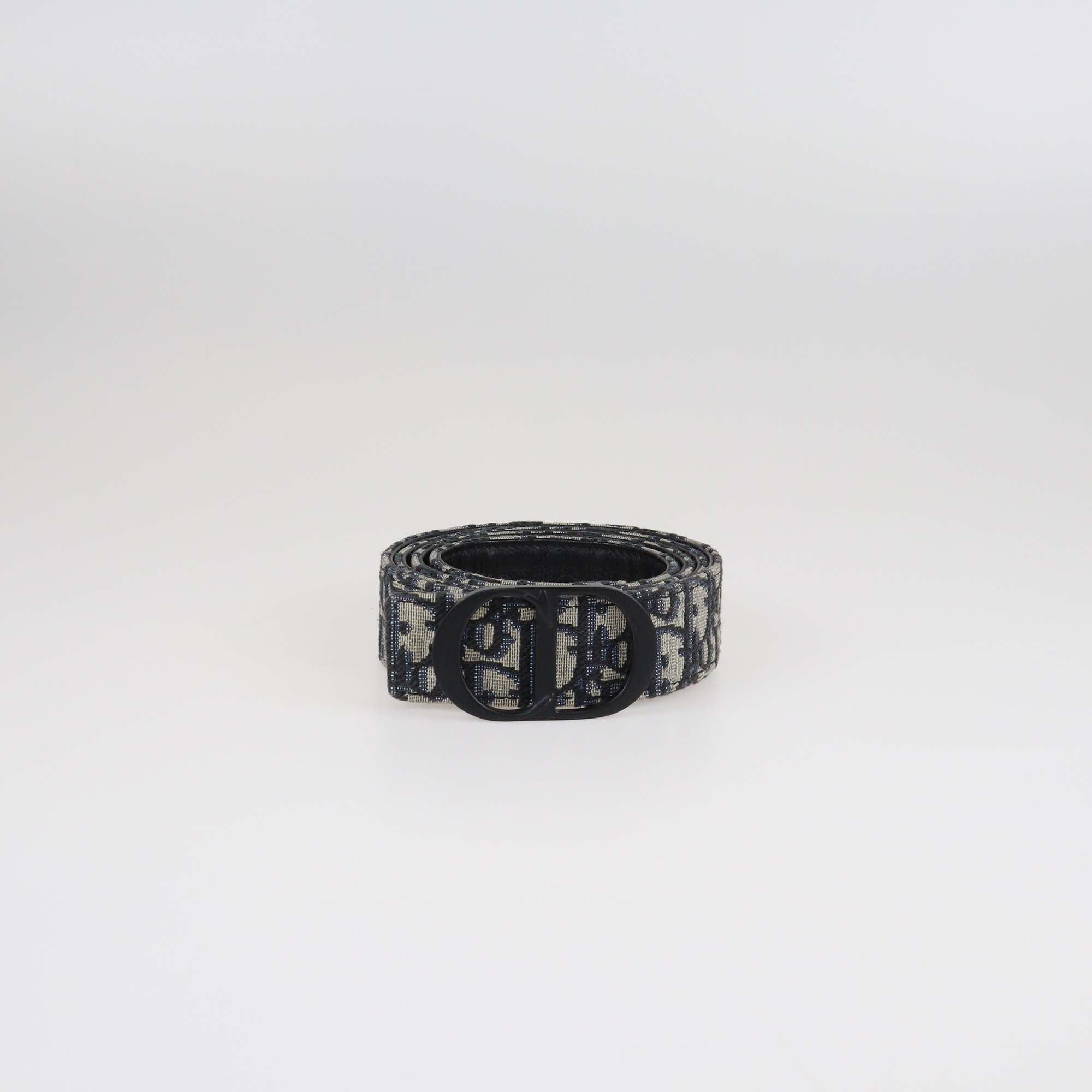 Dior Homme Navy Blue Oblique Jacquard Canvas Reversible CD Belt