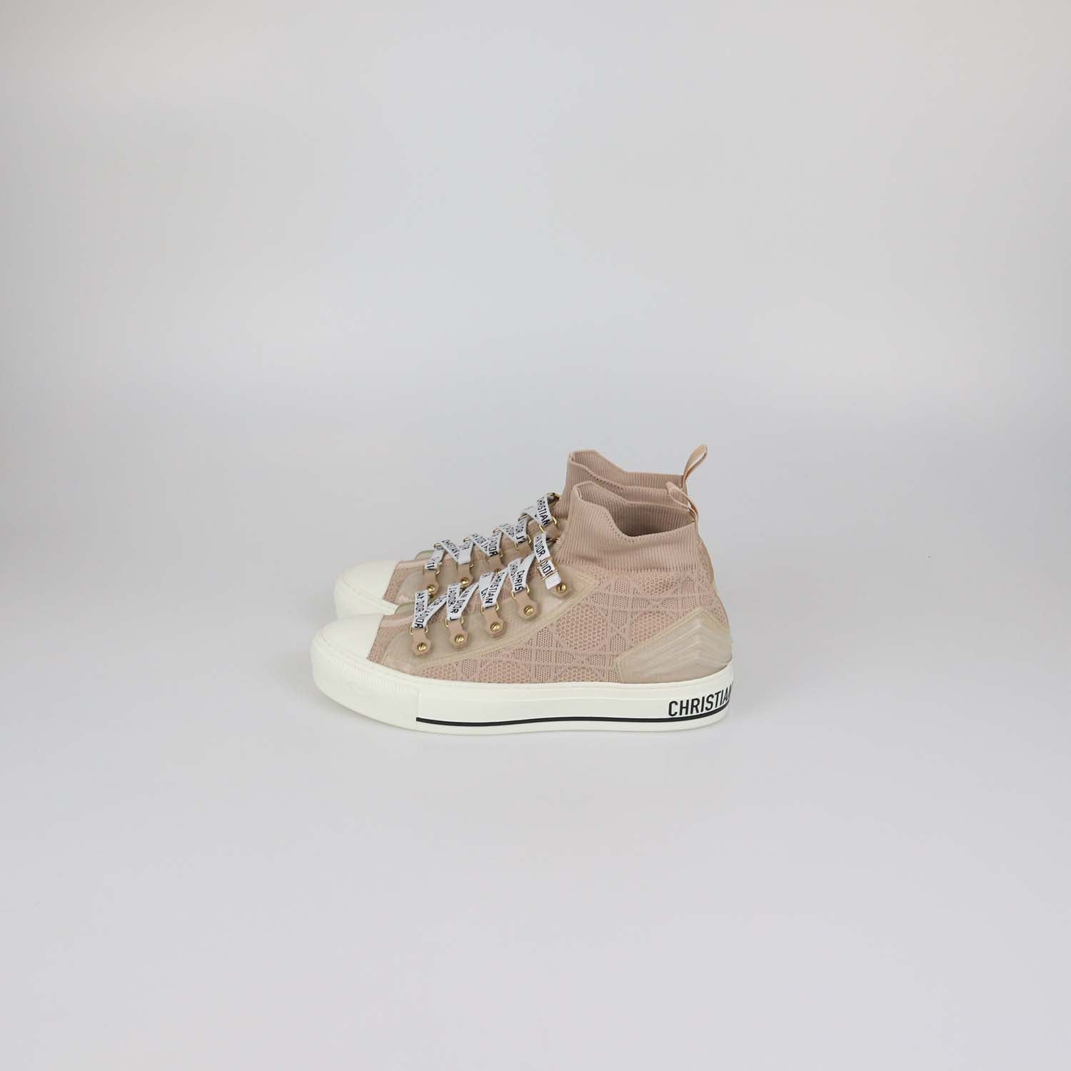 Christian Dior Beige Cannage Knit Fabric Walk'N'Dior High Top Sneakers