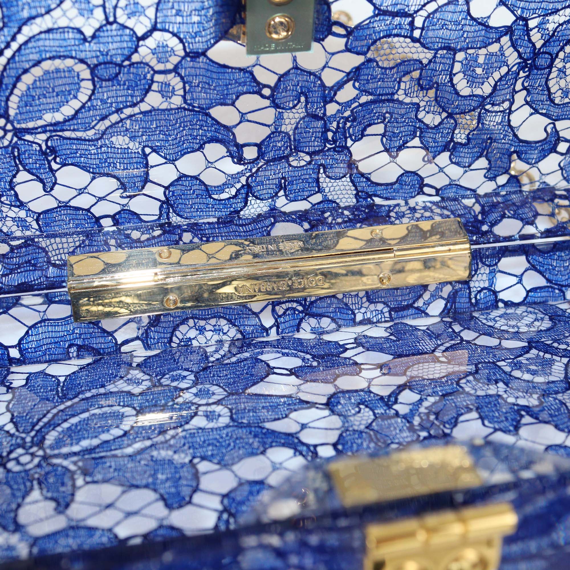 Dolce & Gabbana Blue/Clear Lace Print Acrylic Dolce Box Clutch