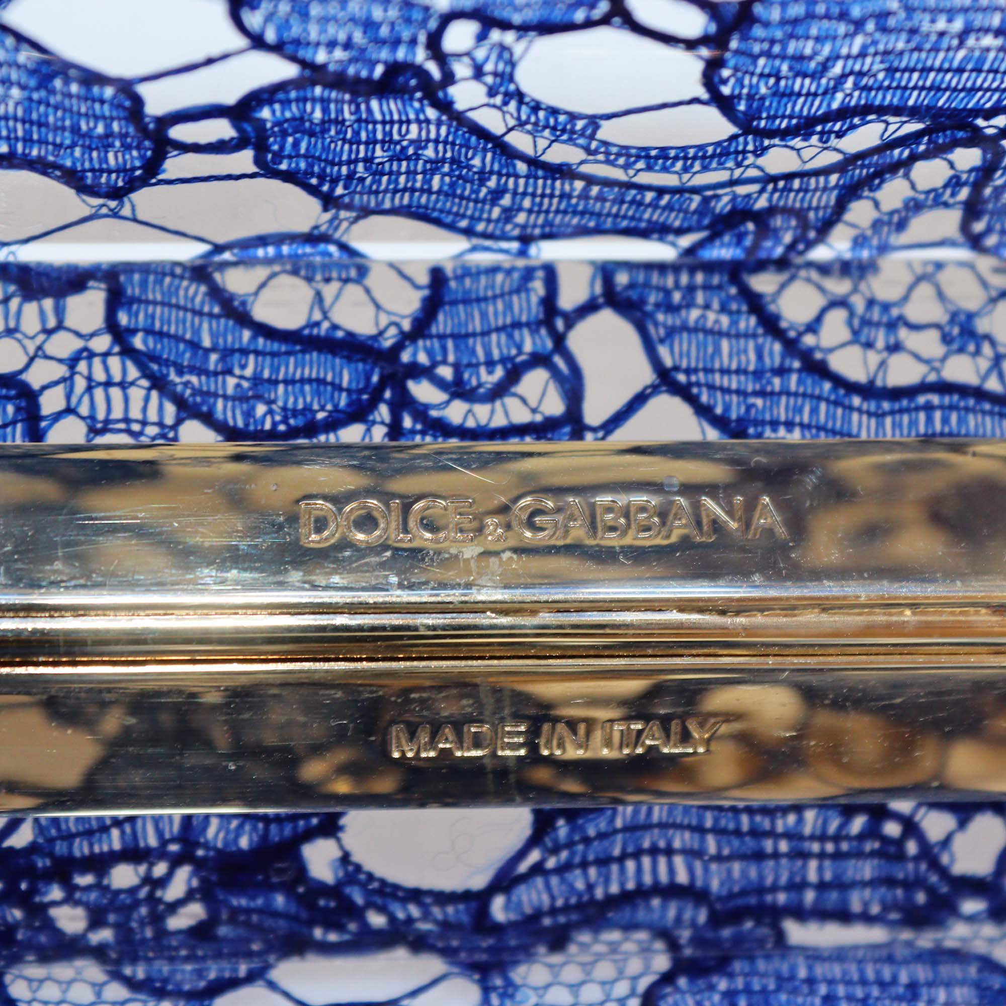 Dolce & Gabbana Blue/Clear Lace Print Acrylic Dolce Box Clutch