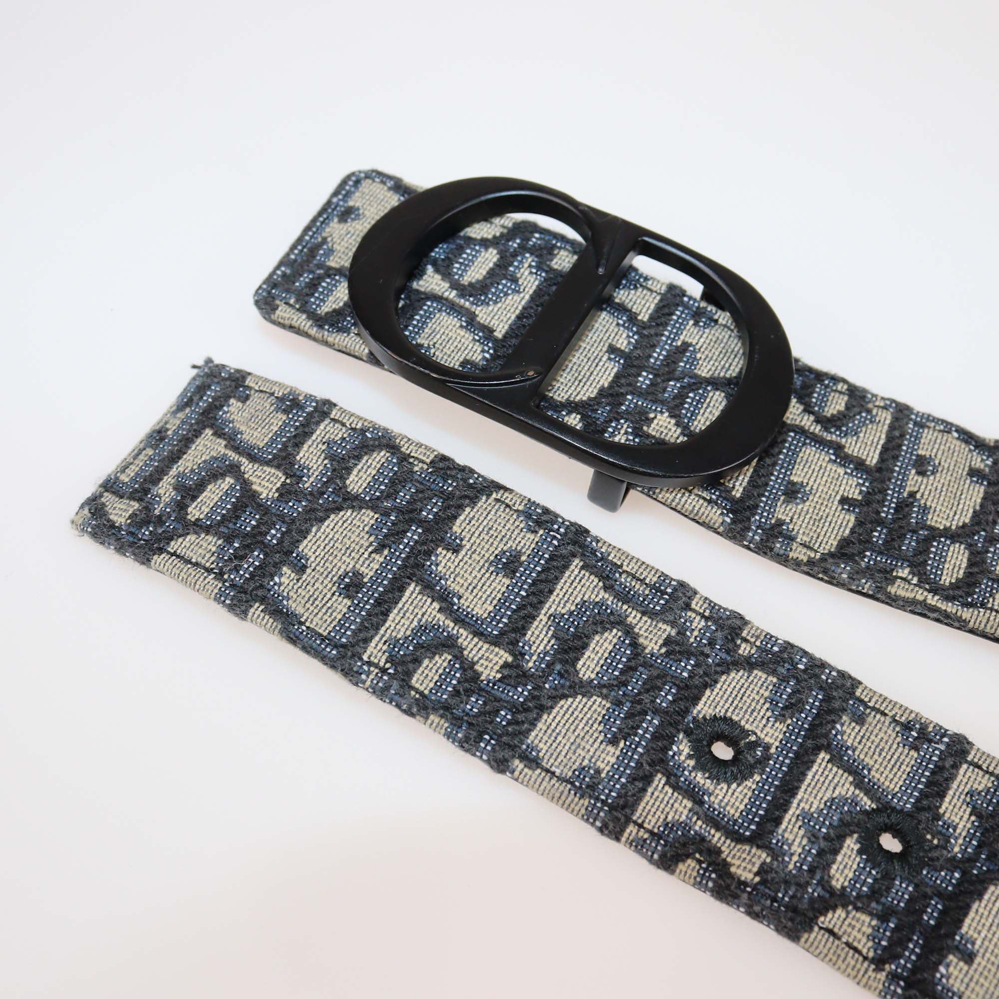 Dior Homme Navy Blue Oblique Jacquard Canvas Reversible CD Belt