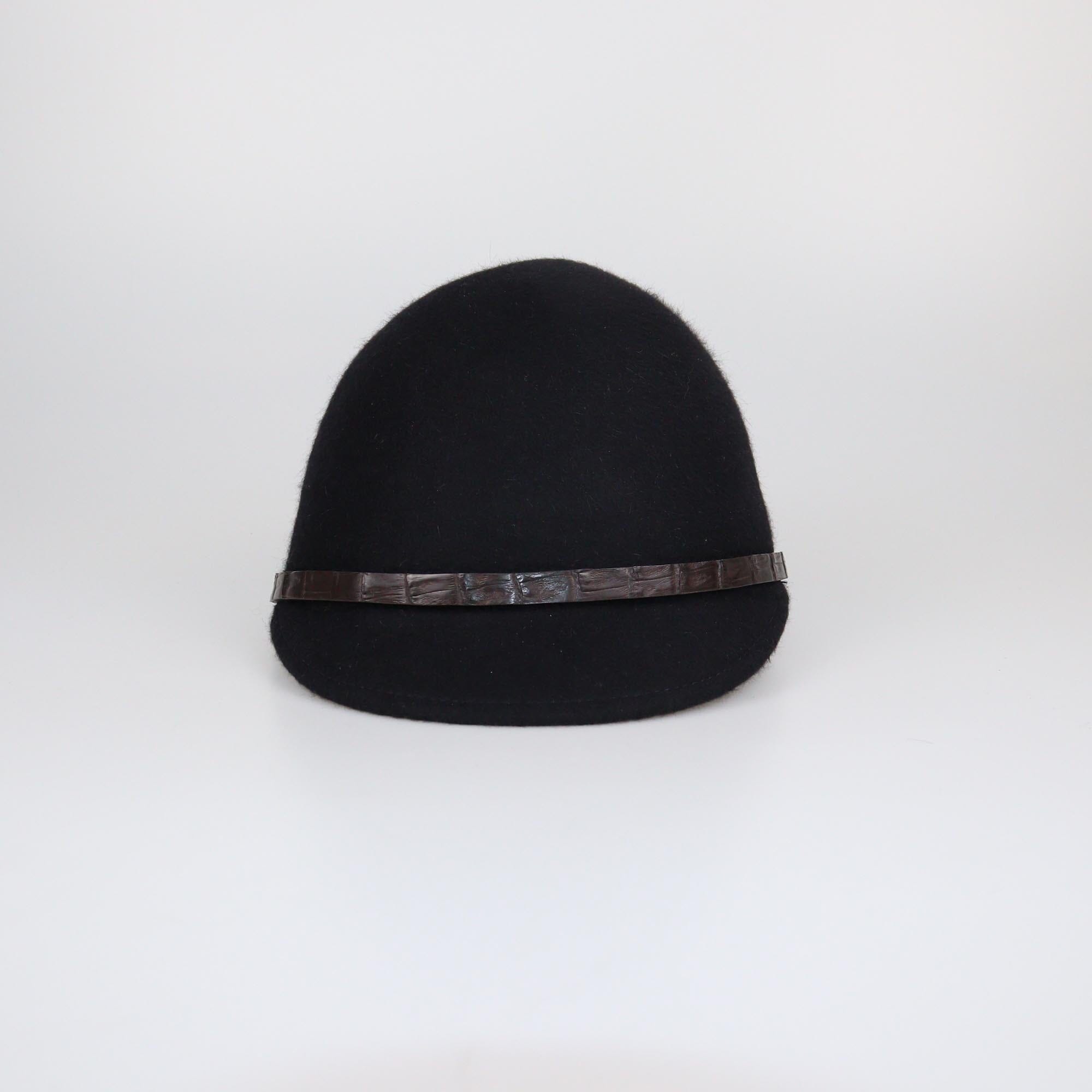 Loro Piana Black/Brown Alligator Trim Riding Cap Womens Loro Piana
