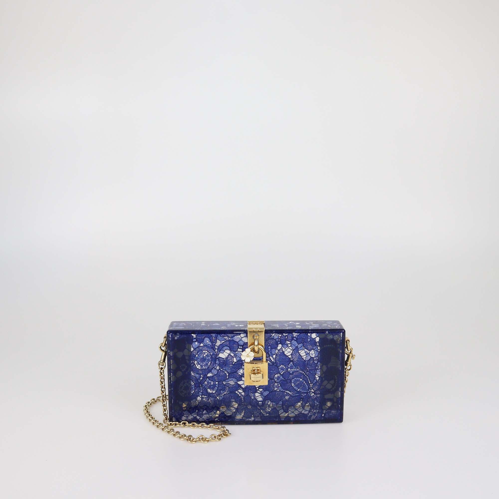Dolce & Gabbana Blue/Clear Lace Print Acrylic Dolce Box Clutch