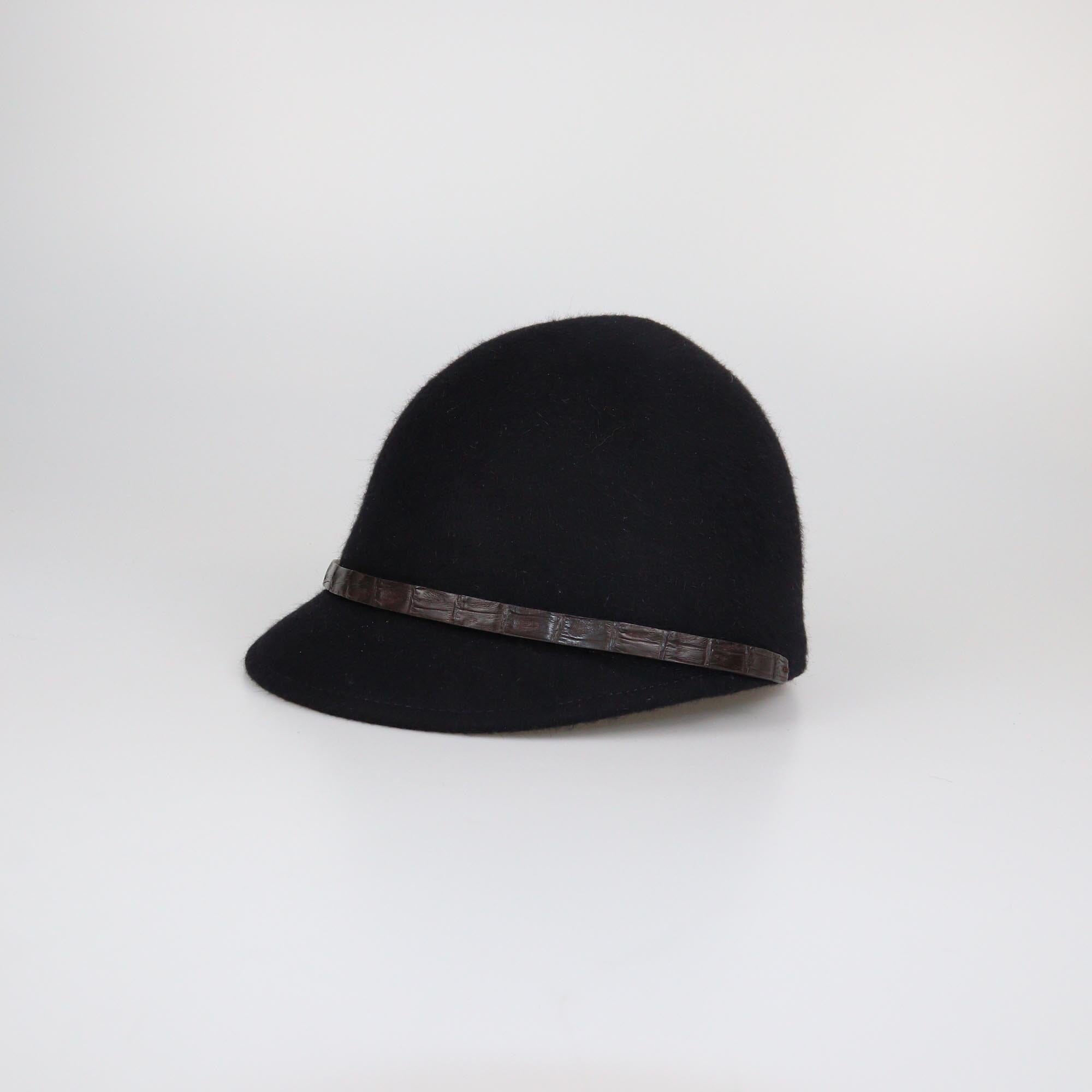 Loro Piana Black/Brown Alligator Trim Riding Cap Womens Loro Piana