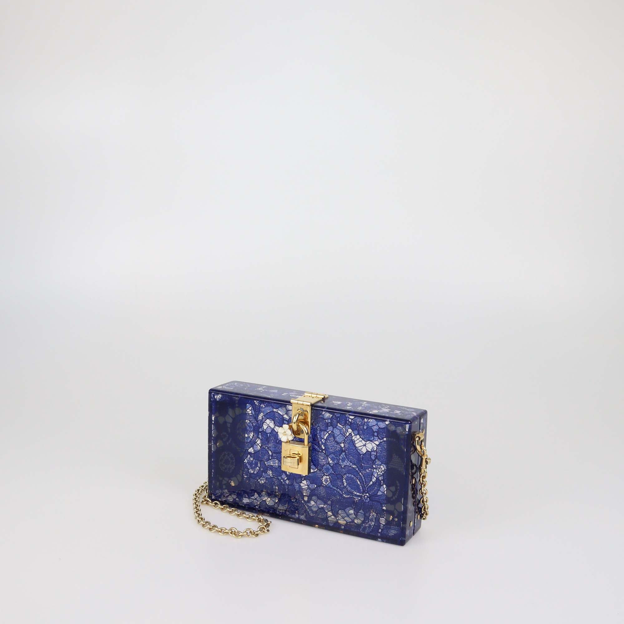 Dolce & Gabbana Blue/Clear Lace Print Acrylic Dolce Box Clutch