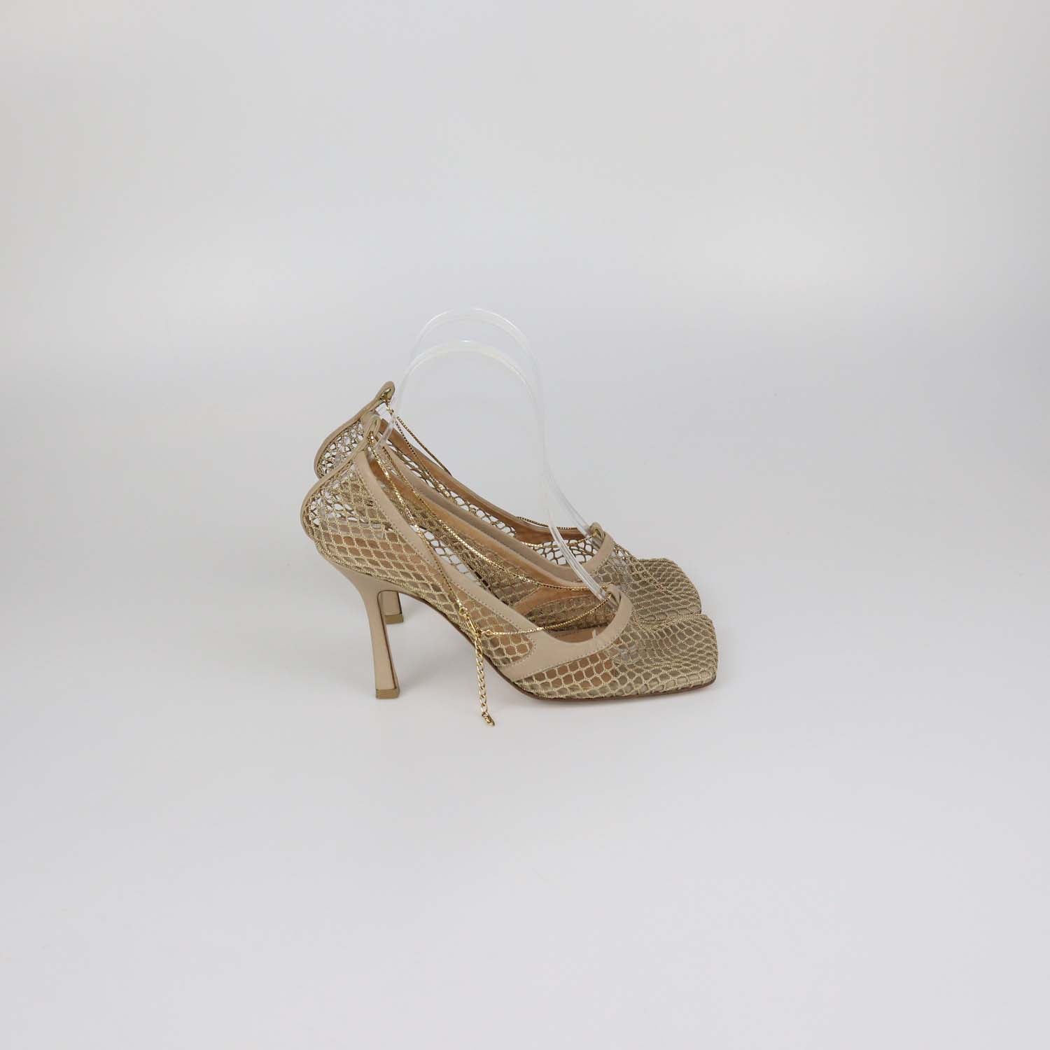 Bottega Veneta Beige Mesh Nylon Stretch Pumps