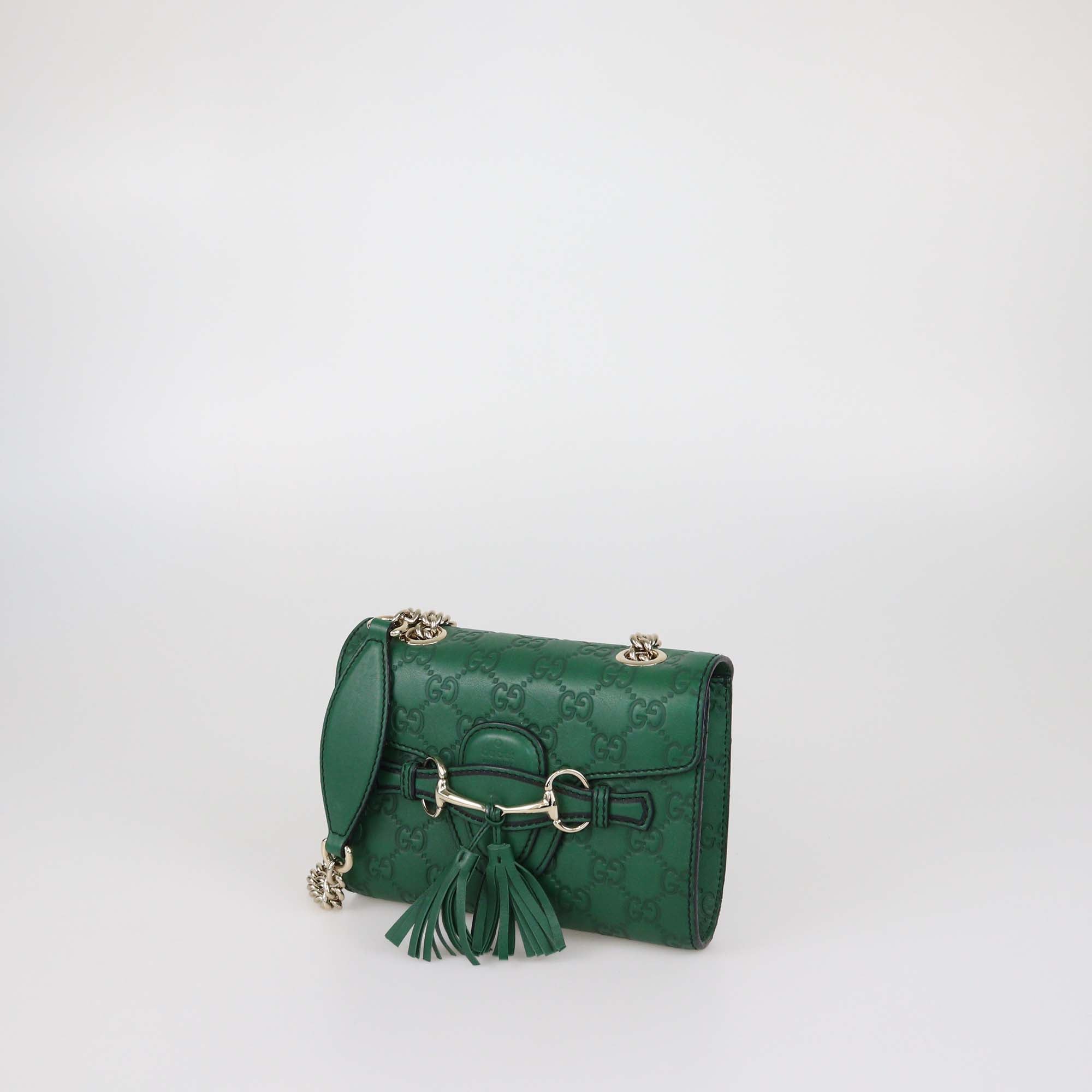 Gucci Green Guccissima Leather Mini Emily Chain Shoulder Bag