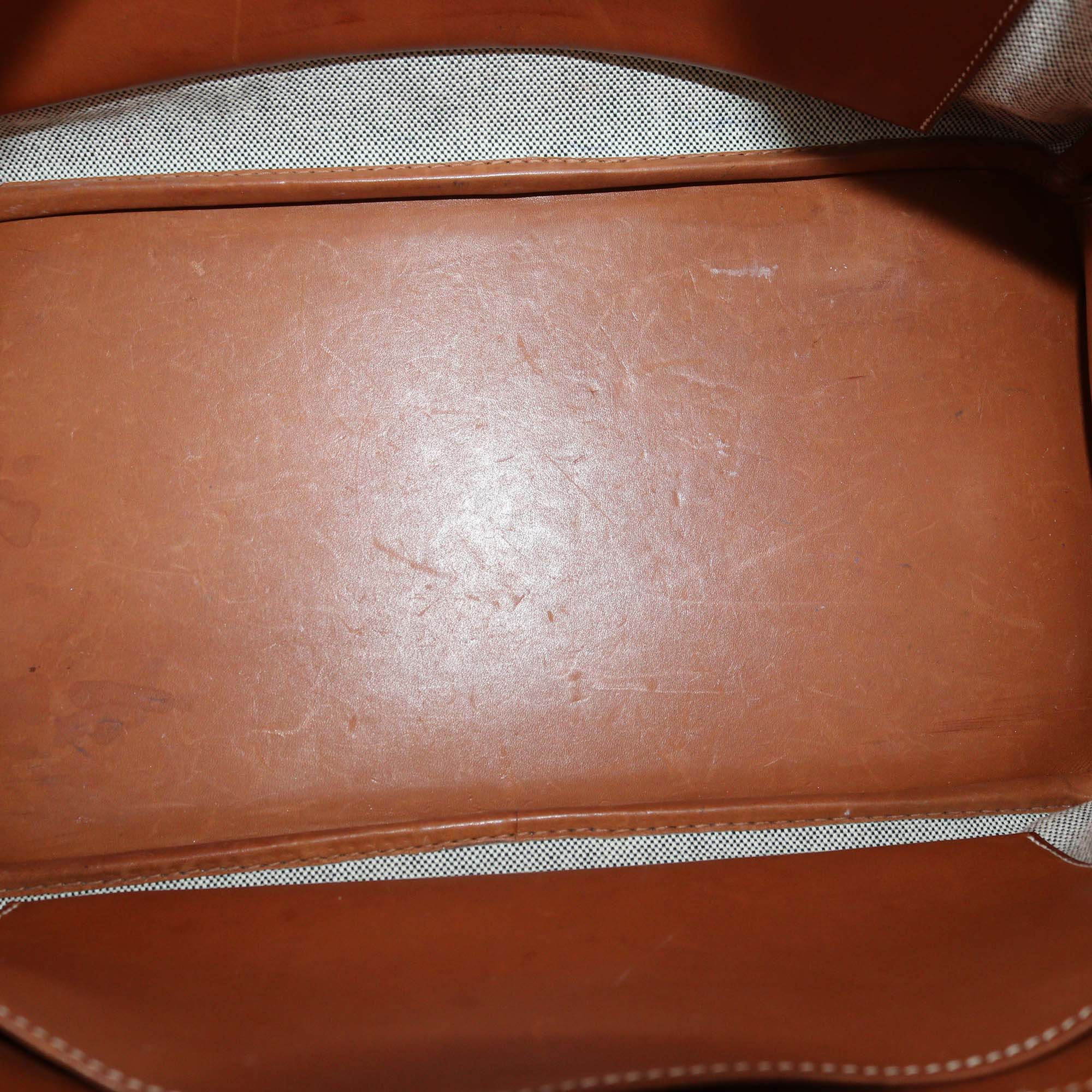 Hermes Fauve/Natural Canvas and Barenia Leather Permabrass Flag Birkin 35 Bag