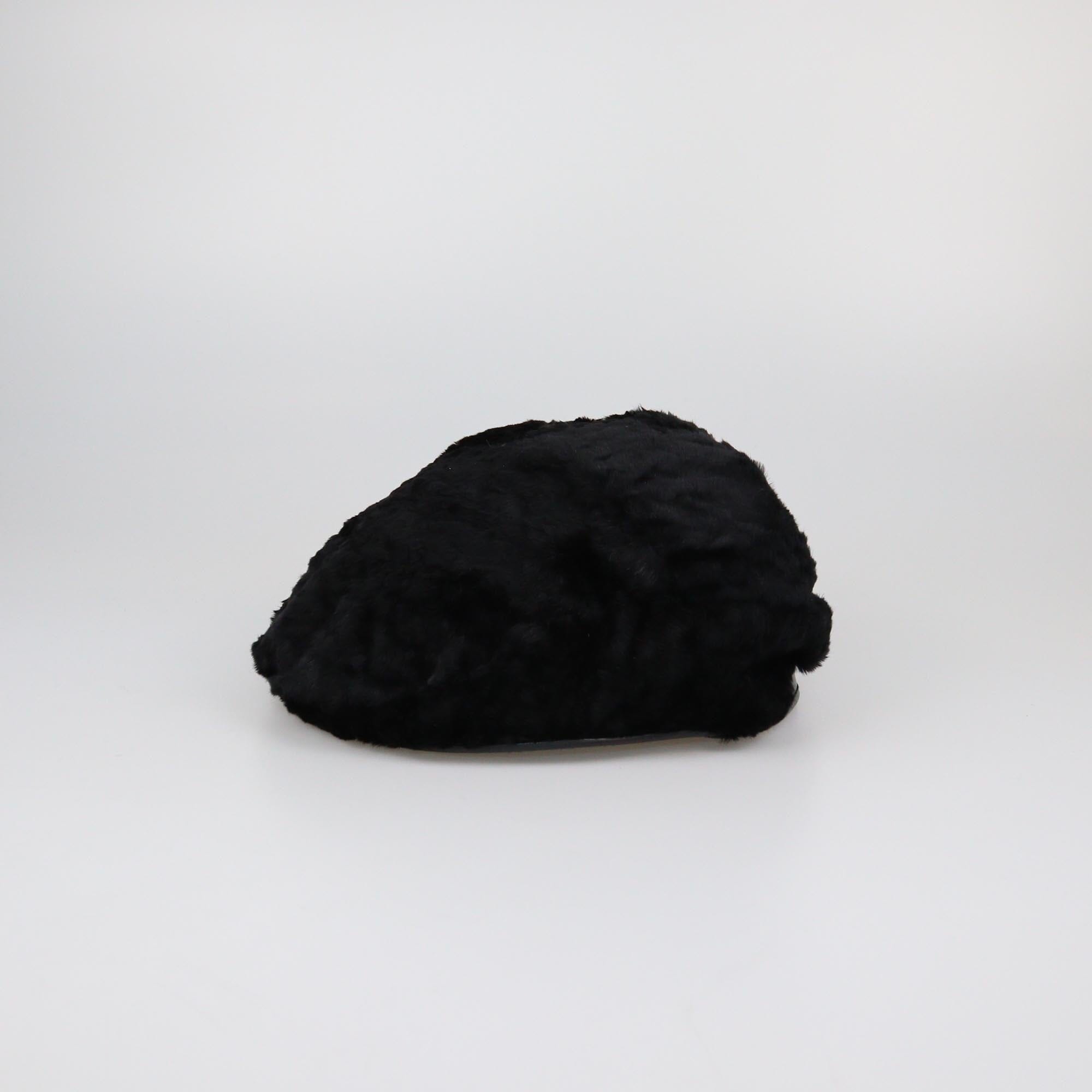 Burberry Black Fur Newsboy Cap Womens Burberry