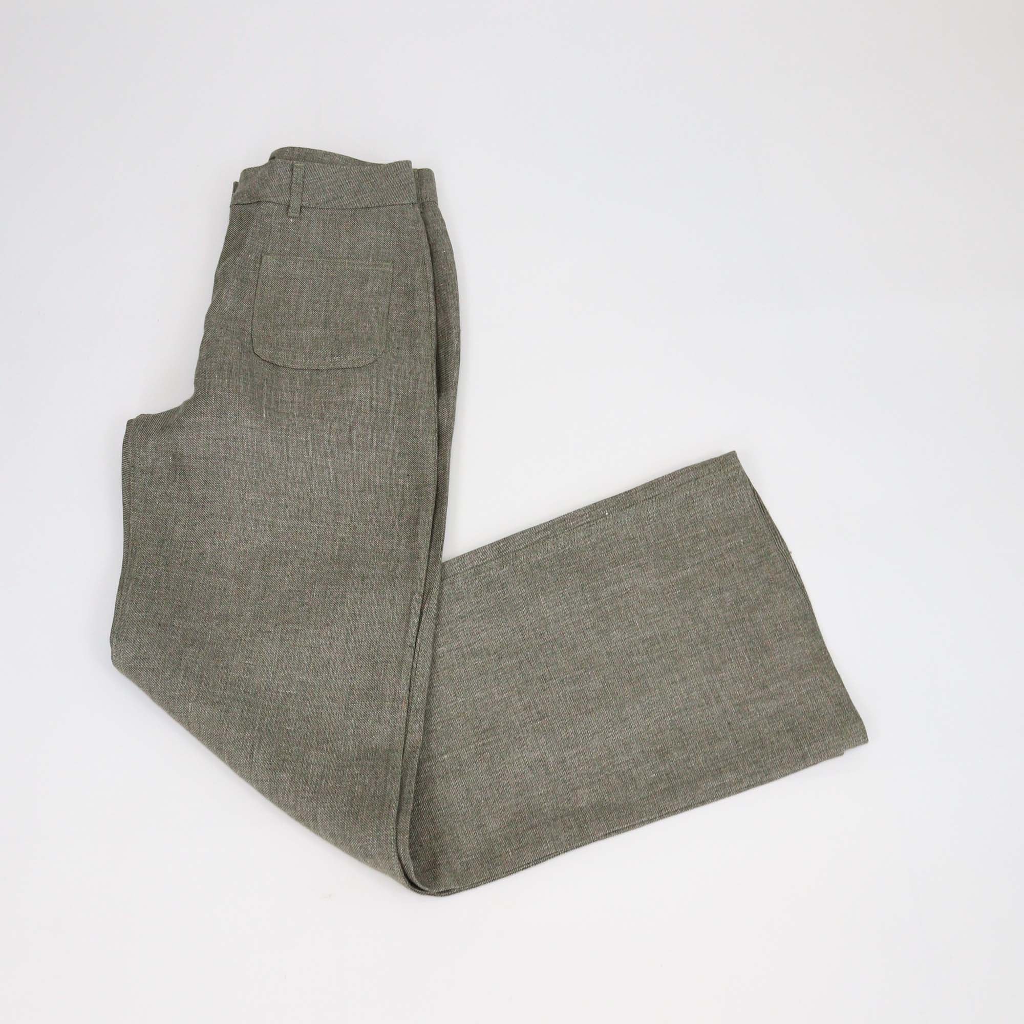 Loro Piana Light Green Linen Danbeth Wide Leg Pants