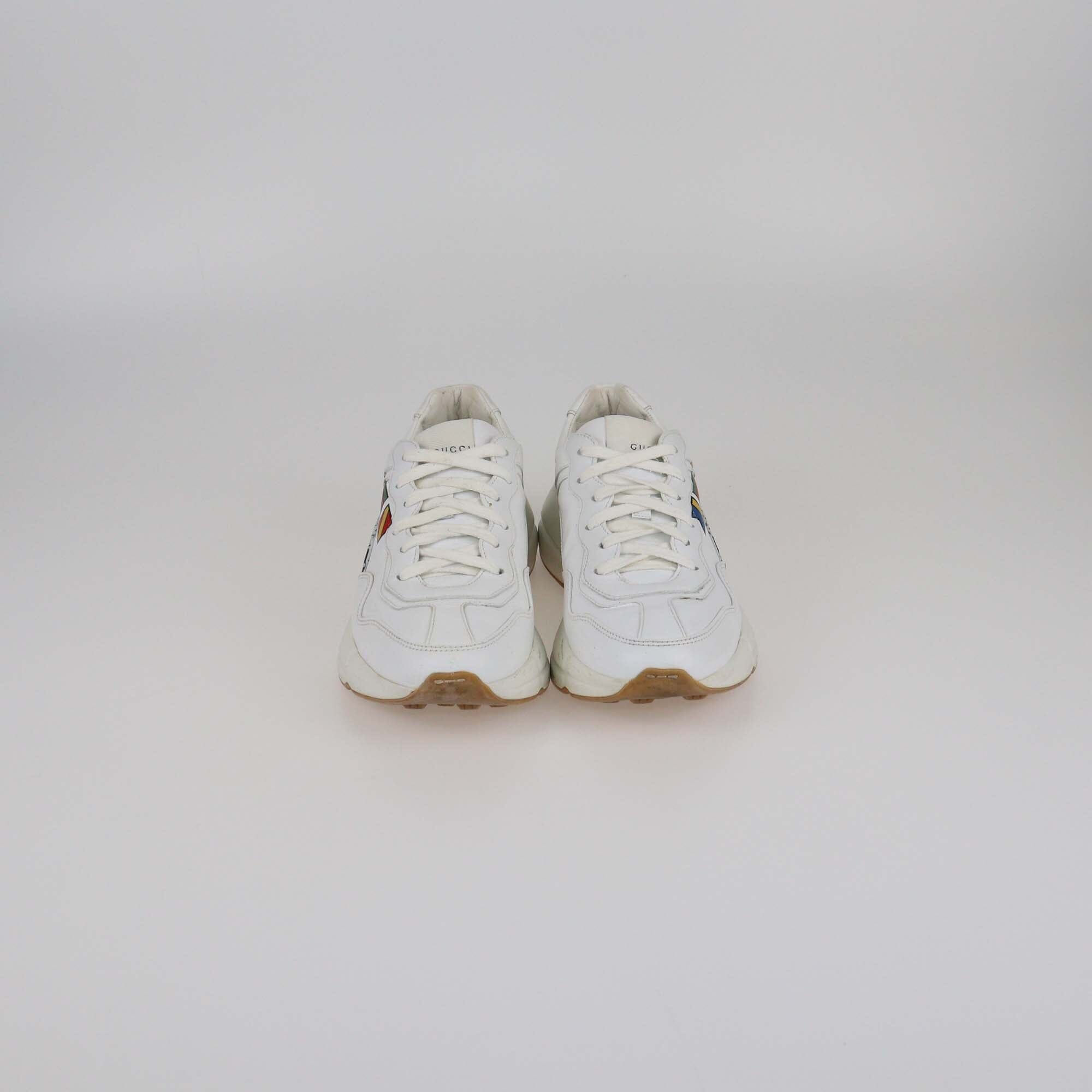 Gucci White Worldwide Print Rython Low Top Sneakers Womens Gucci