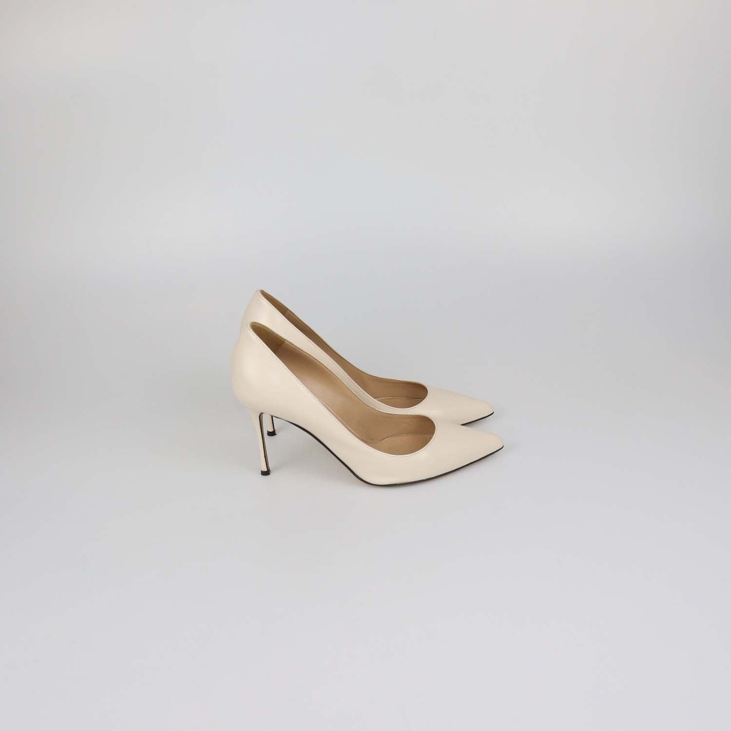 Sergio Rossi Cream Leather Pointed Toe Pumps