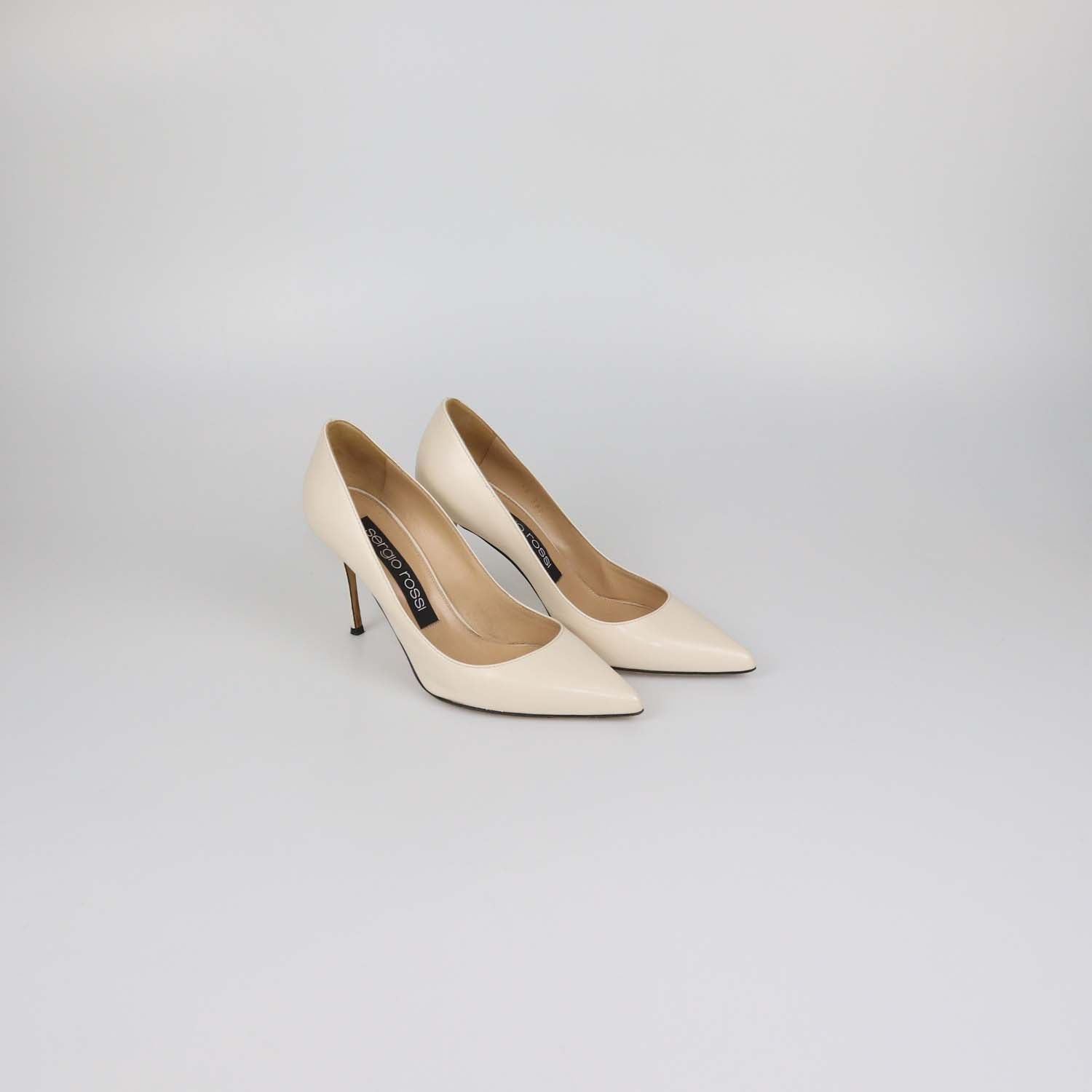Sergio Rossi Cream Leather Pointed Toe Pumps
