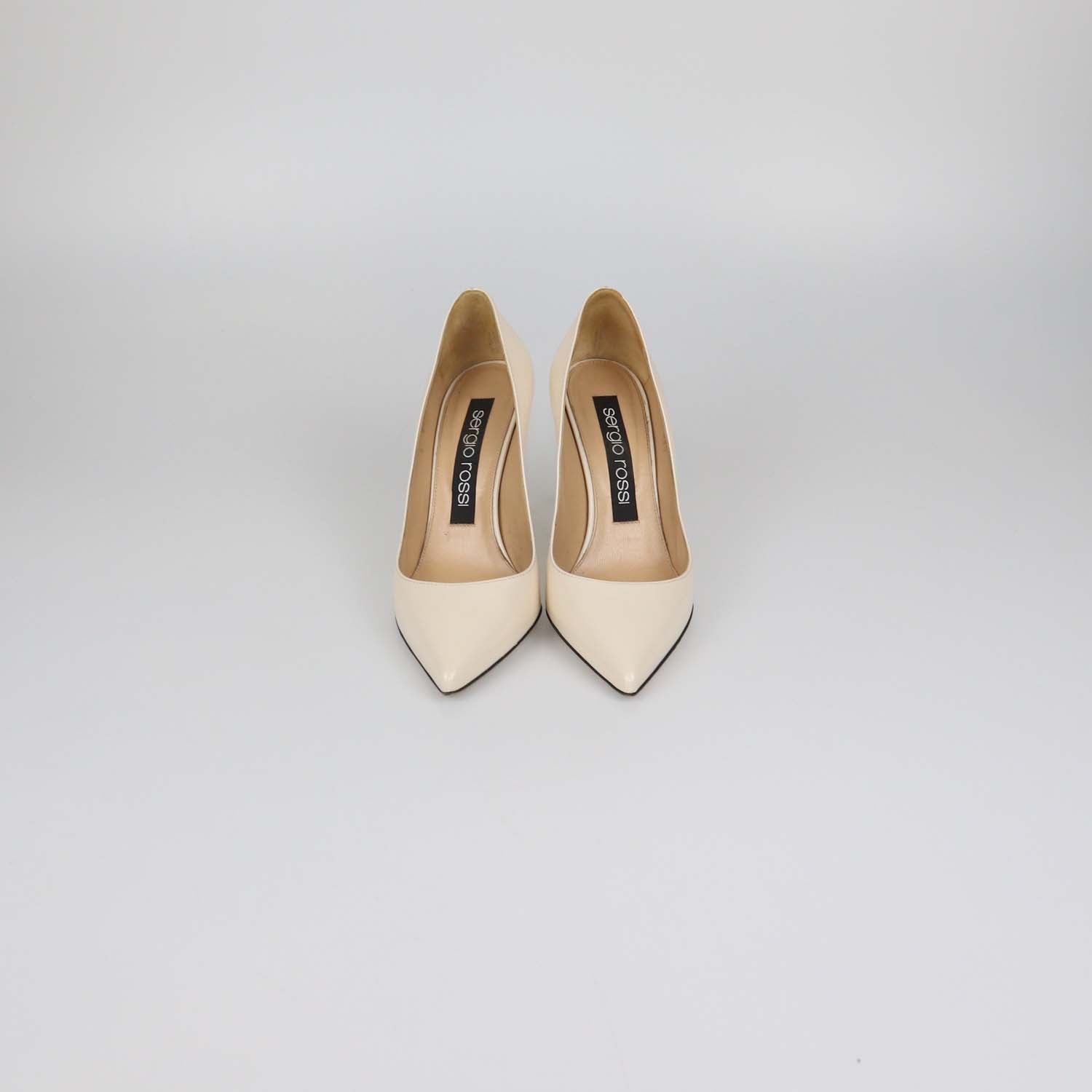 Sergio Rossi Cream Leather Pointed Toe Pumps