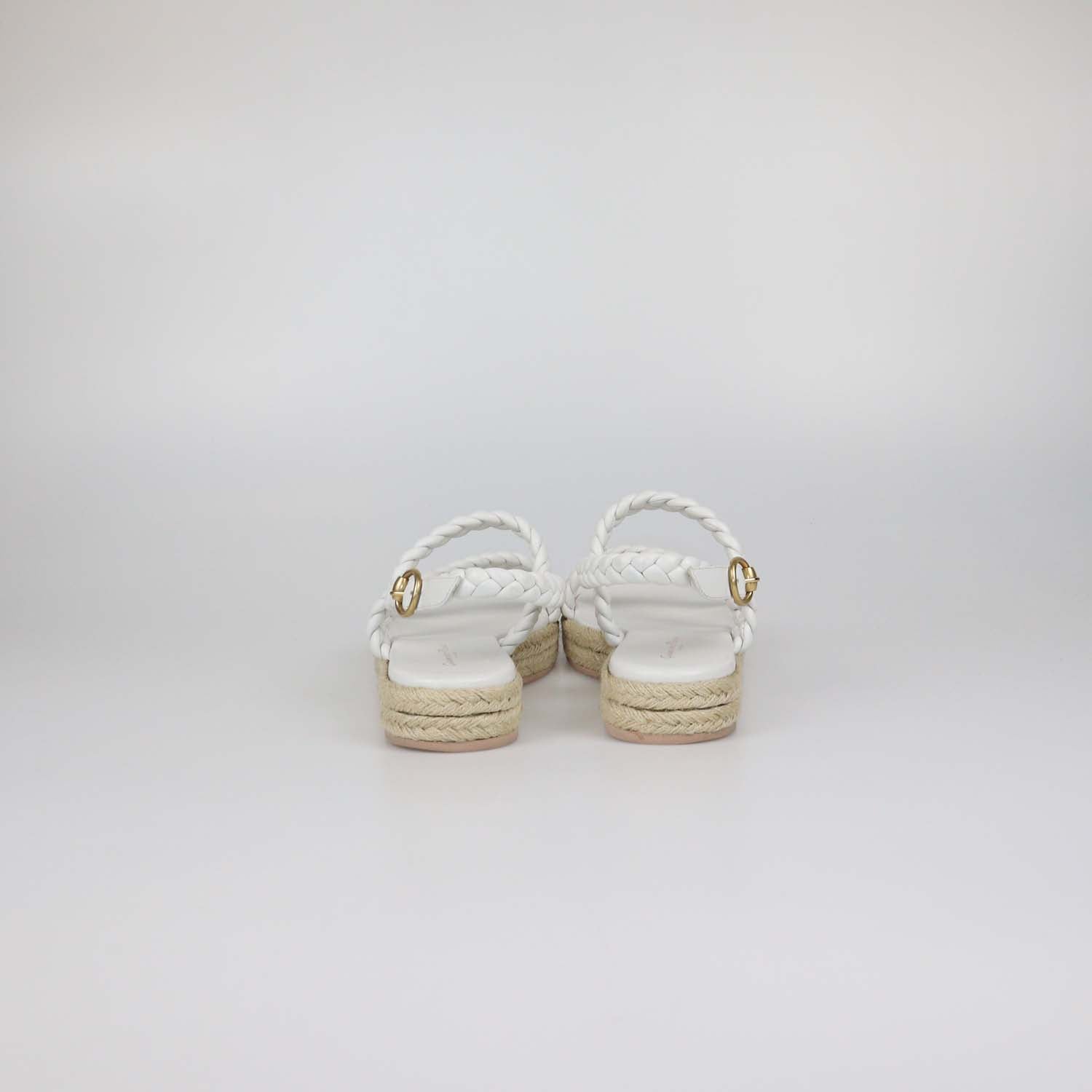 Gianvito Rossi White Leather Braided Platform Espadrille Sandals
