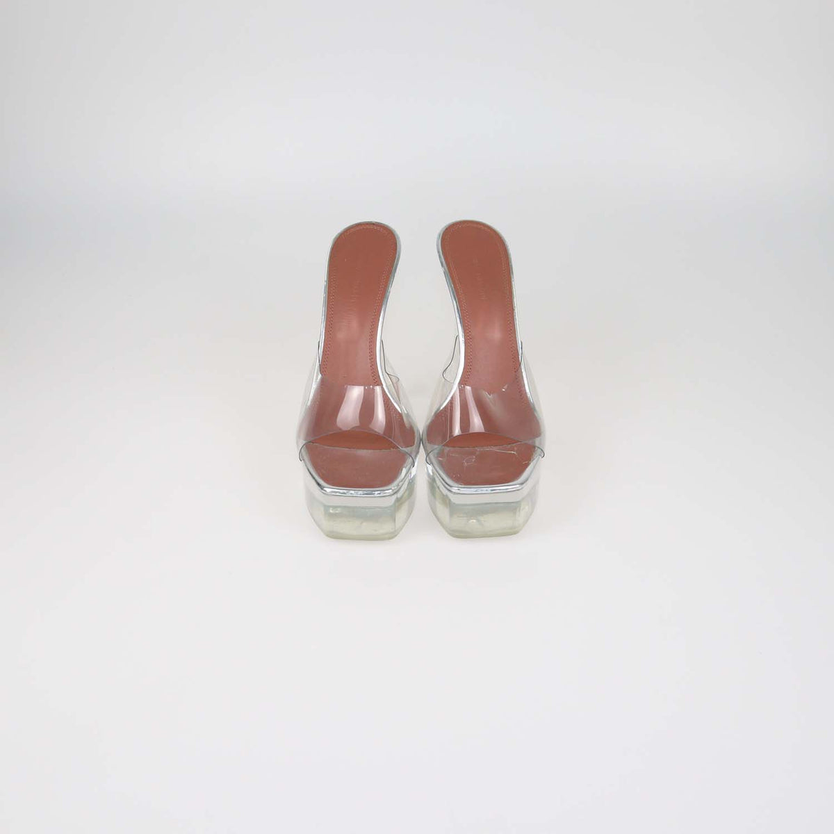 Amina Muaddi Clear PVC Dalida 140 Platform Slide Sandals