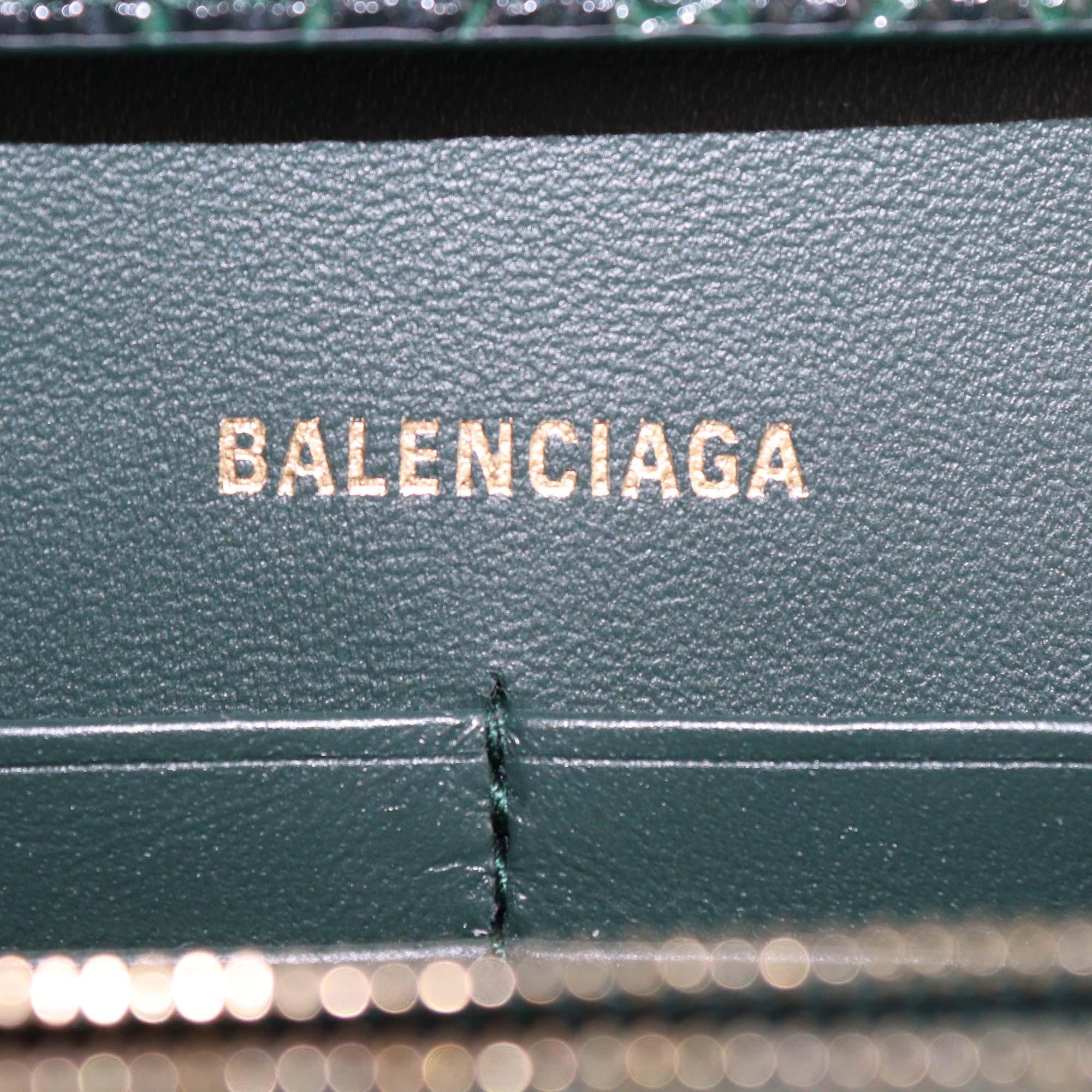 Balenciaga Green Croc Embossed Leather Hourglass Wallet on Chain