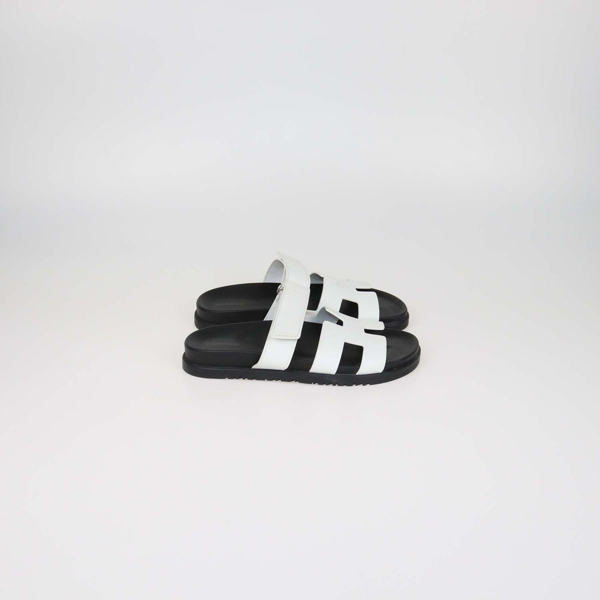 Hermes White Leather Chypre Sandals