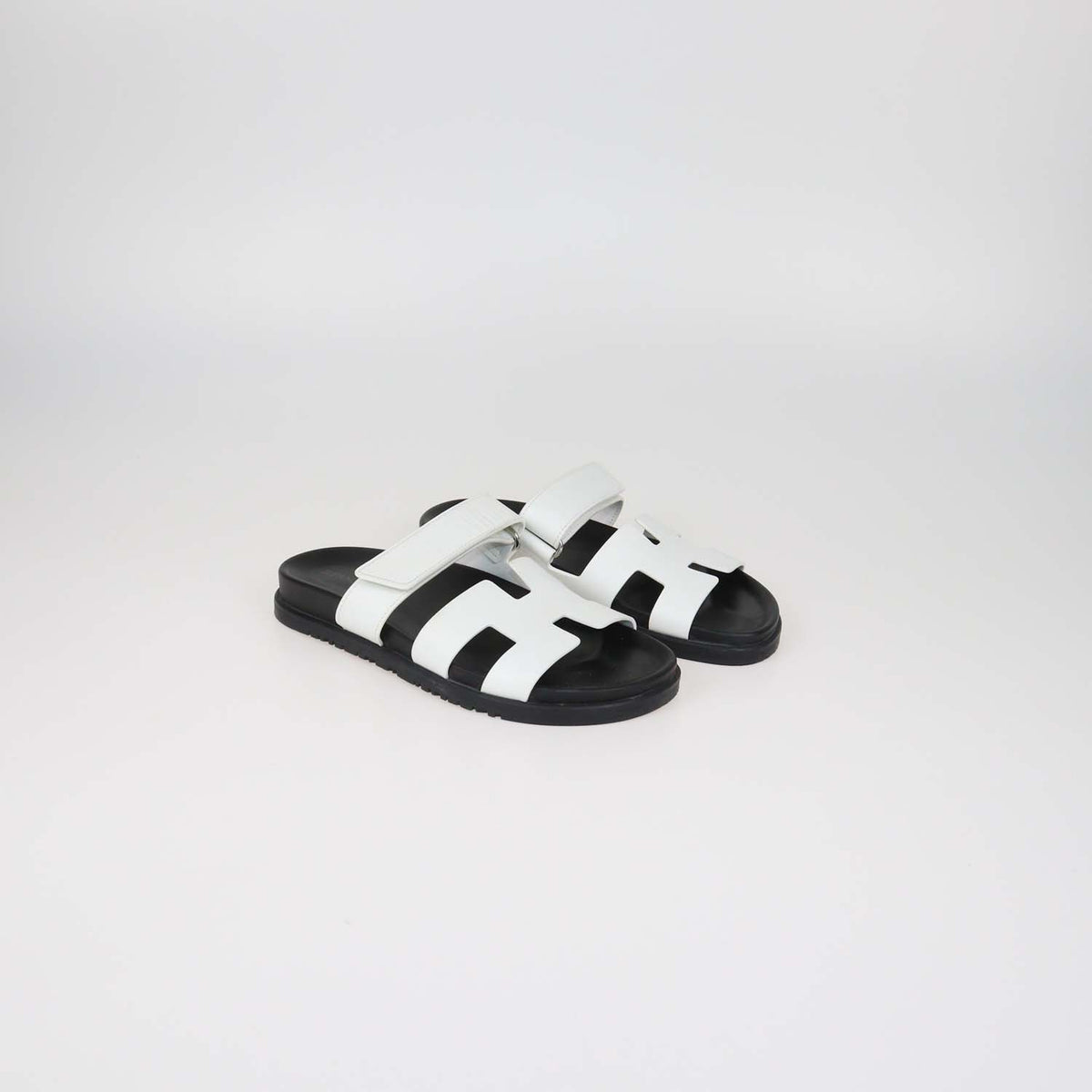 Hermes White Leather Chypre Sandals