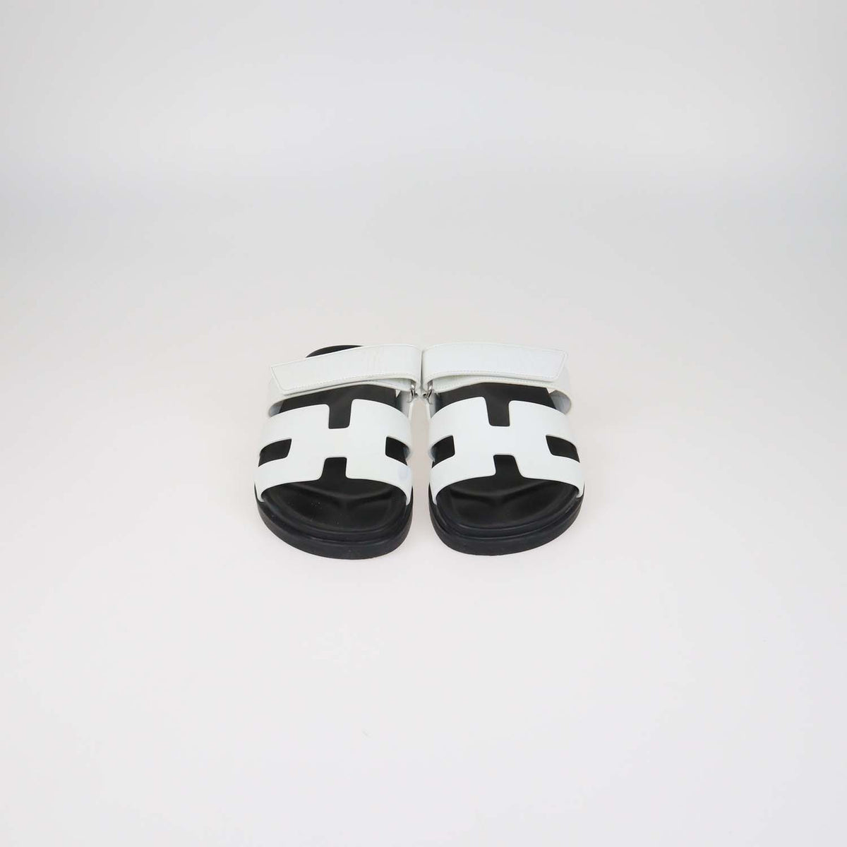Hermes White Leather Chypre Sandals